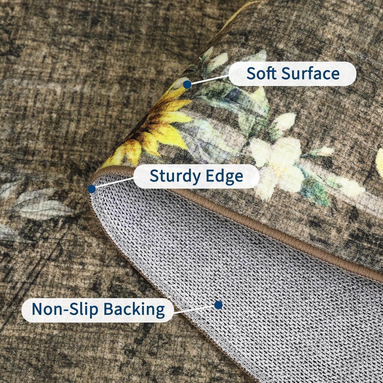 GarveeHome Washable 9x12 Area Rugs for Living Room, Soft Non Slip Sunflower Rug for Bedroom Nursery, Low Pile Large Throw Carpet for Playroom Dining Room, Indoor Modern Home Decor Rug, Taupe