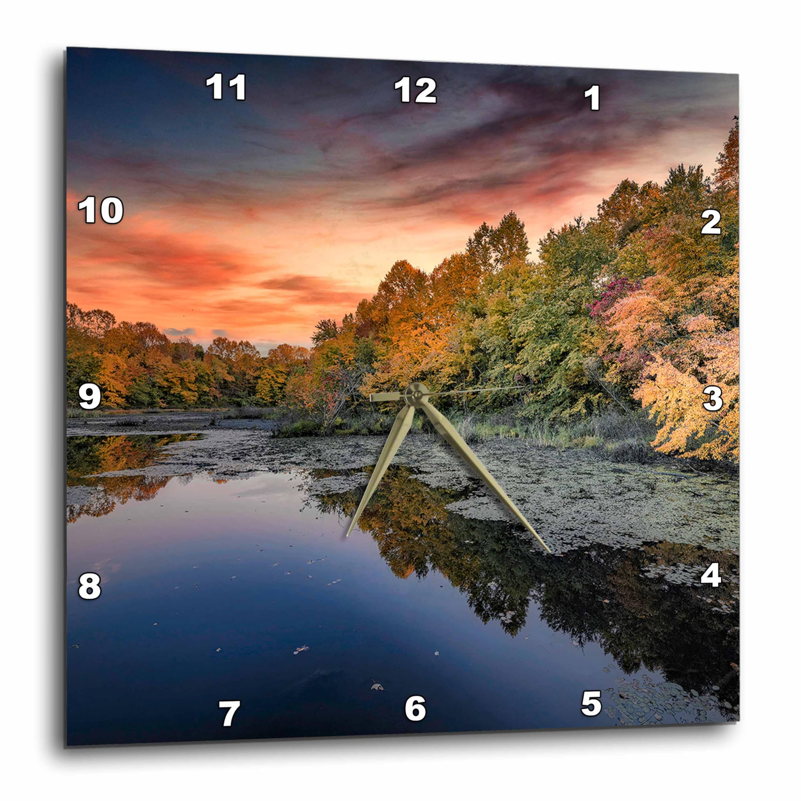 3dRoseSunset at Pond in Mammoth Cave National Park in Autumn - Wall Clocks (dpp-376369-1)