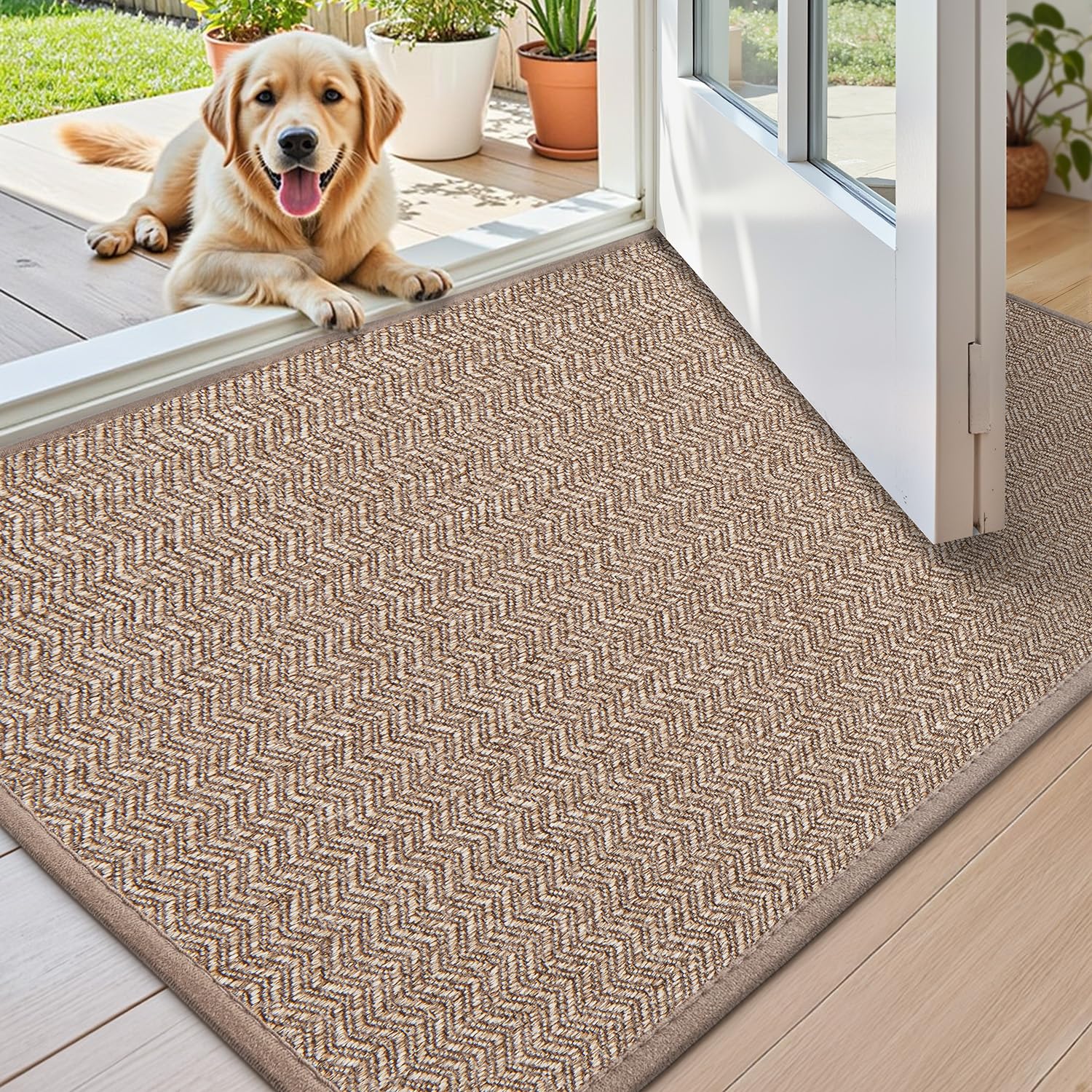 Tapis entree interieur antiderapant lavable et ultra absorbant beige