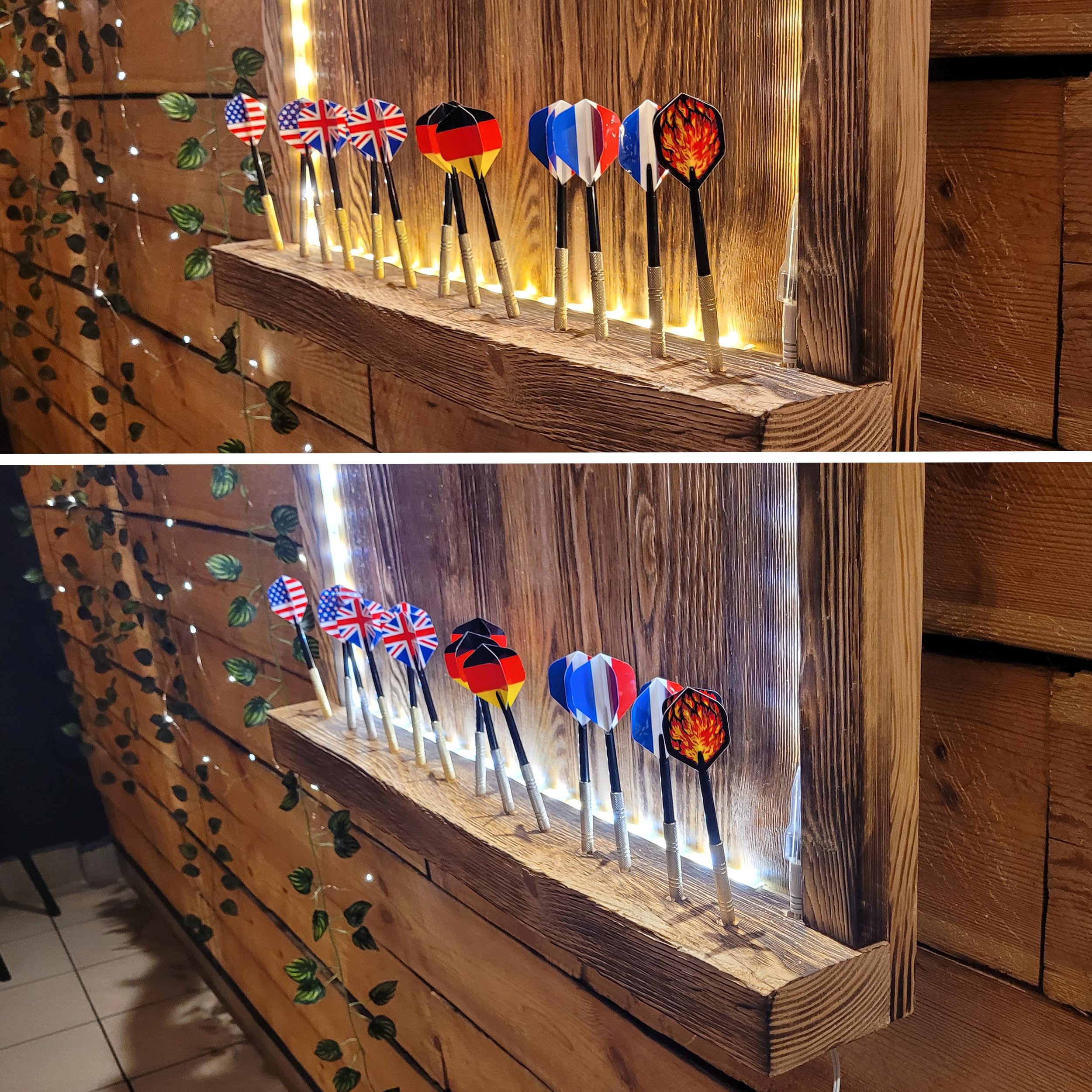 WEECO Cible de Fléchettes en Pin avec Éclairage LED - Couverture Murale Style Vintage, Cabinet Massif, Revêtement pour Armoire 112 x 70 cm