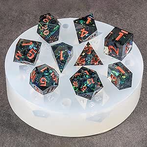 DND Dice Set Mold for Resin Silicone, 9 Pcs Sharp Edge Dice