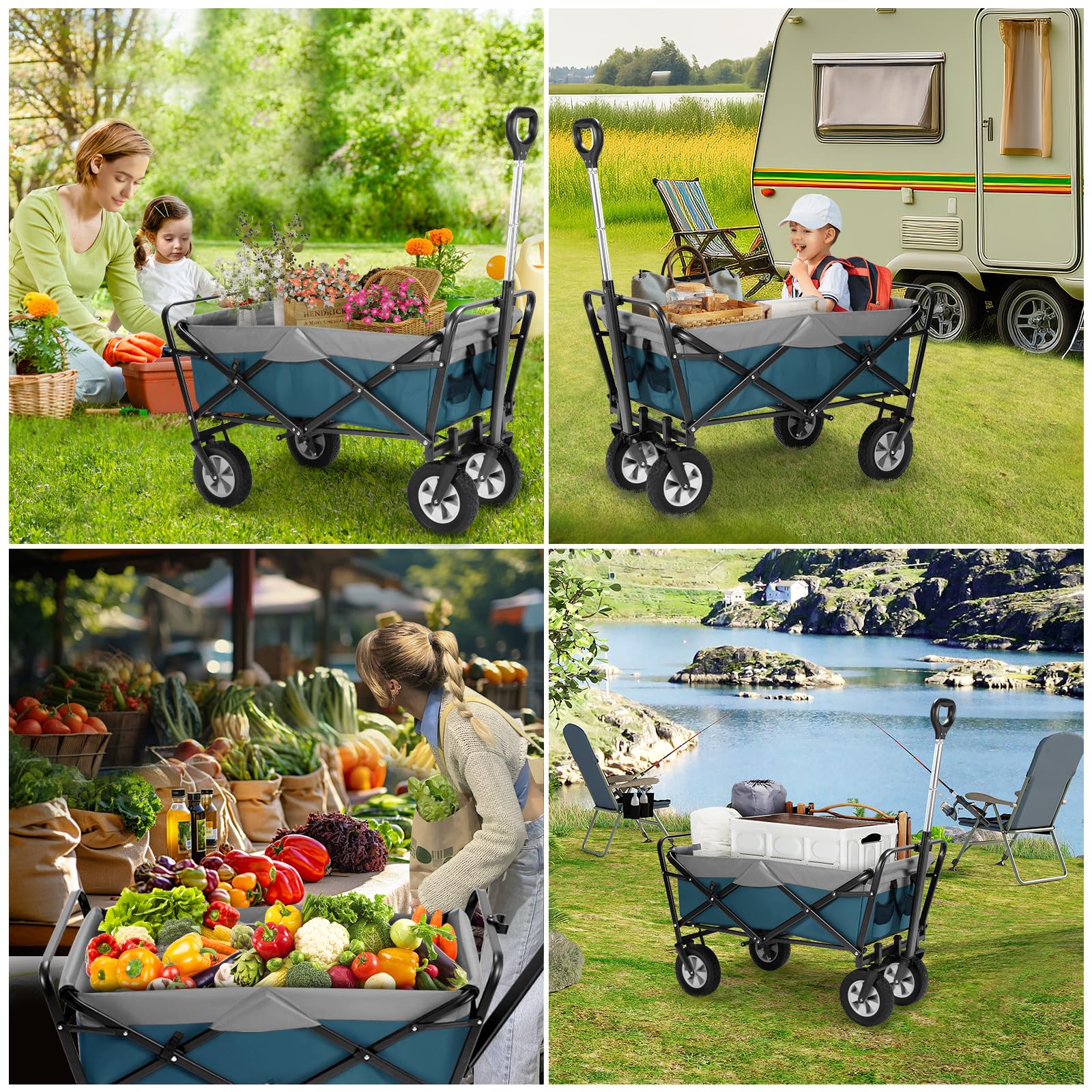 EUGAD Bollerwagen faltbar klappbar Transportkarre Handwagen mit 4 Rollen für Camping Einkaufen belastbar bis 80kg, Blau