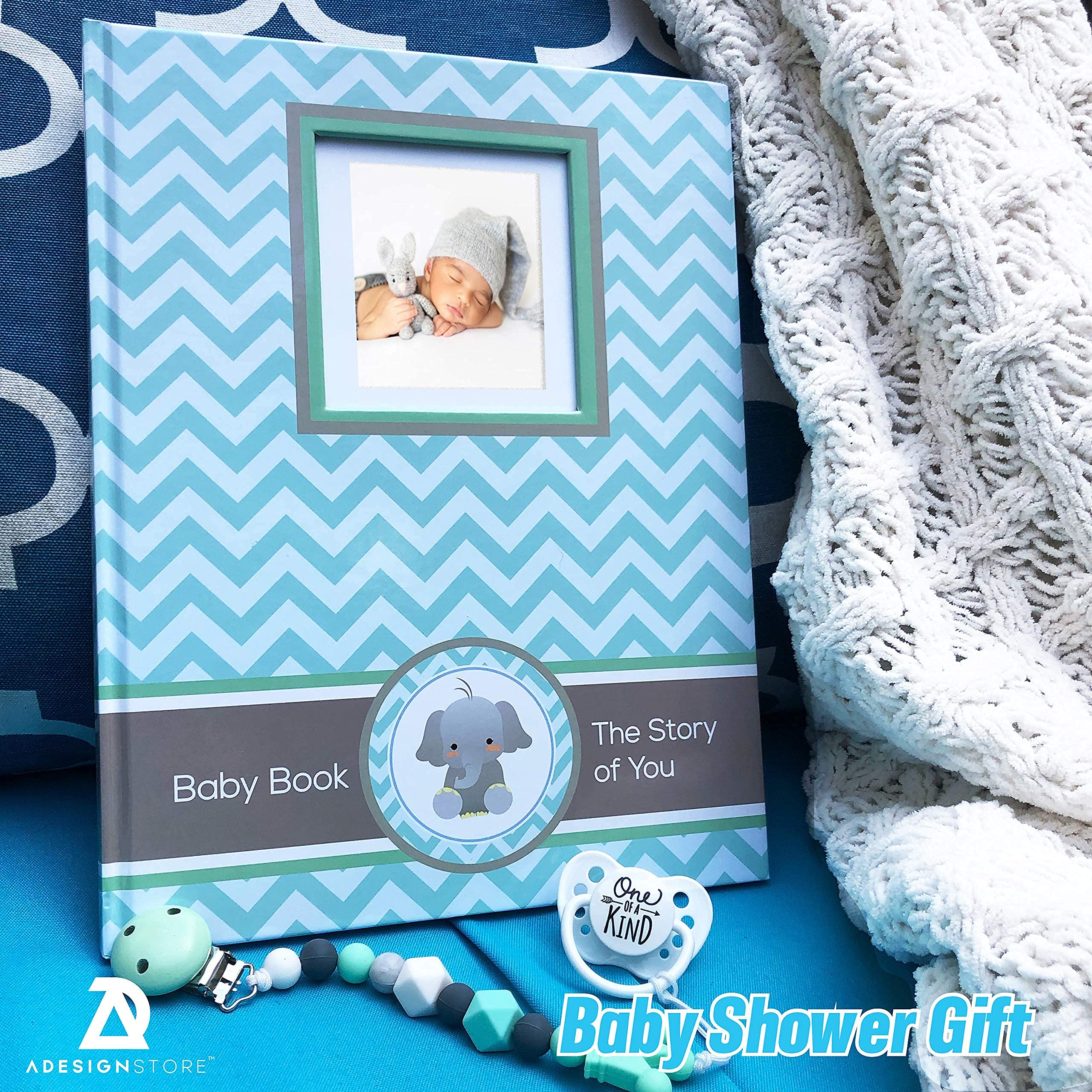 Libro dei ricordi per neonato, album per il primo anno, libro per baby shower, regalo per baby shower, diario dei ricordi per bambini, diario dei ricordi per il primo anno di nascita (blu foglia di