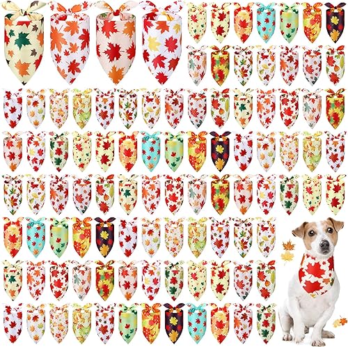 Miniatura 1 de Chunful 100 bandanas para perro de Acción de Gracias, a granel, otoño, bandanas para mascotas con patrones de hojas, bufanda triangular, babero,