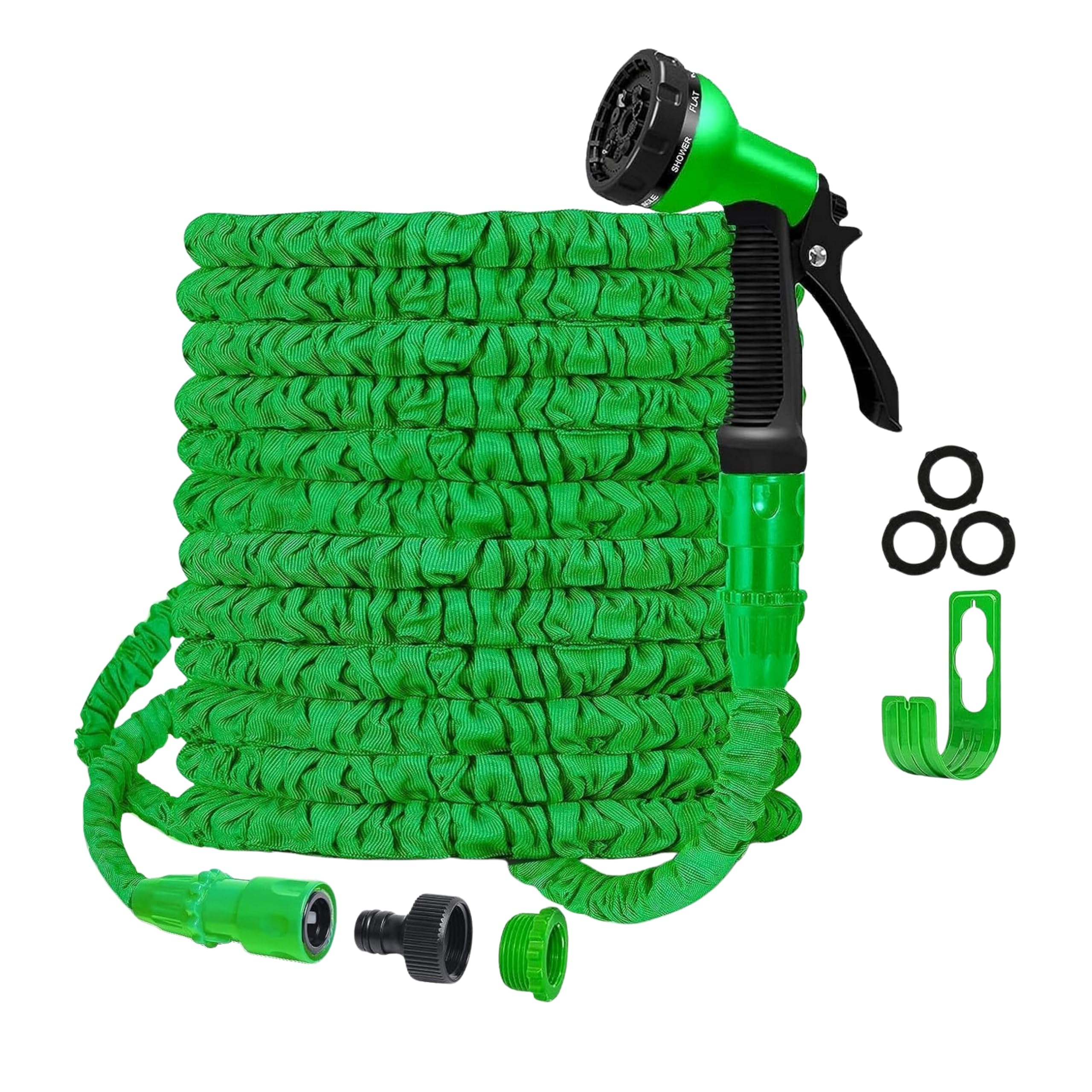 50 FT / 15 m Expandable Garden Hose Pipe with 3/4" and 1/2" Fittings, Flexible Expanding Magic Water Hose with 8 Function Spray Nozzle, Anti-Kink Lightweight Durable Hosepipe Blue or Green