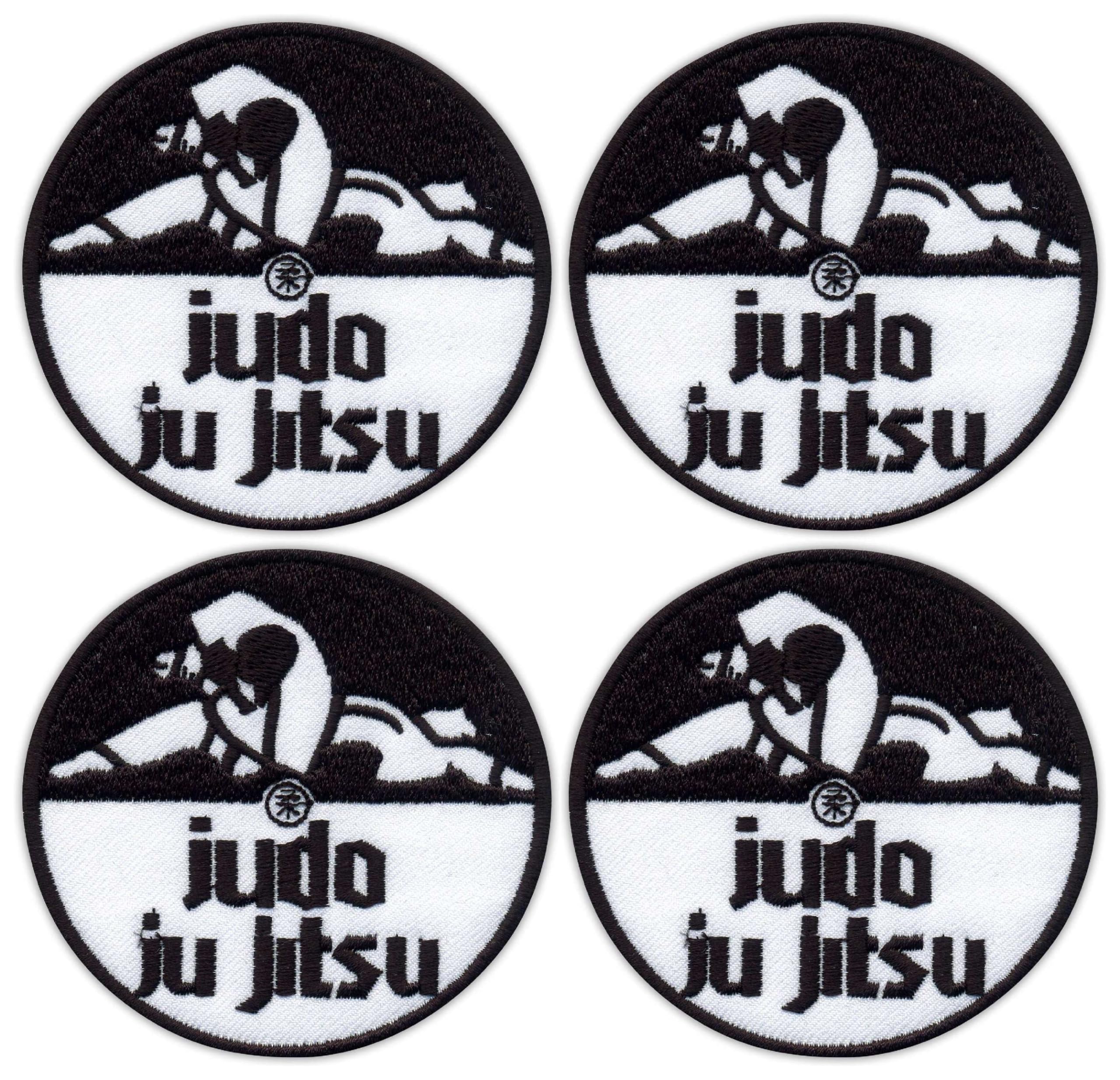 PATCHION Set of Four - Judo ju Jitsu - Black VeIcro/Hook and Loop Backing - Embroidered Patch/Badge/Emblem