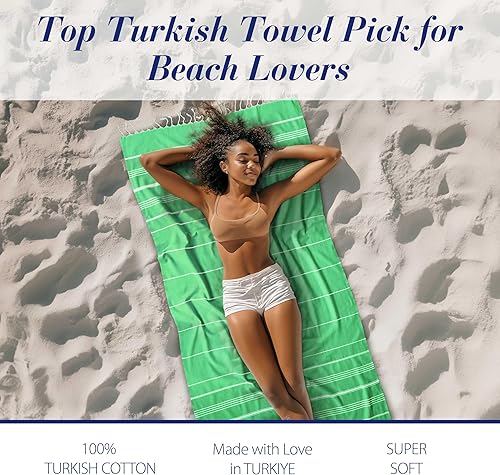 Miniatura 3 de Cacala Toalla de playa turca ligera y fina, 100% algodón, sin arena y de secado rápido, perfecta como toalla de viaje extragrande, accesorio de