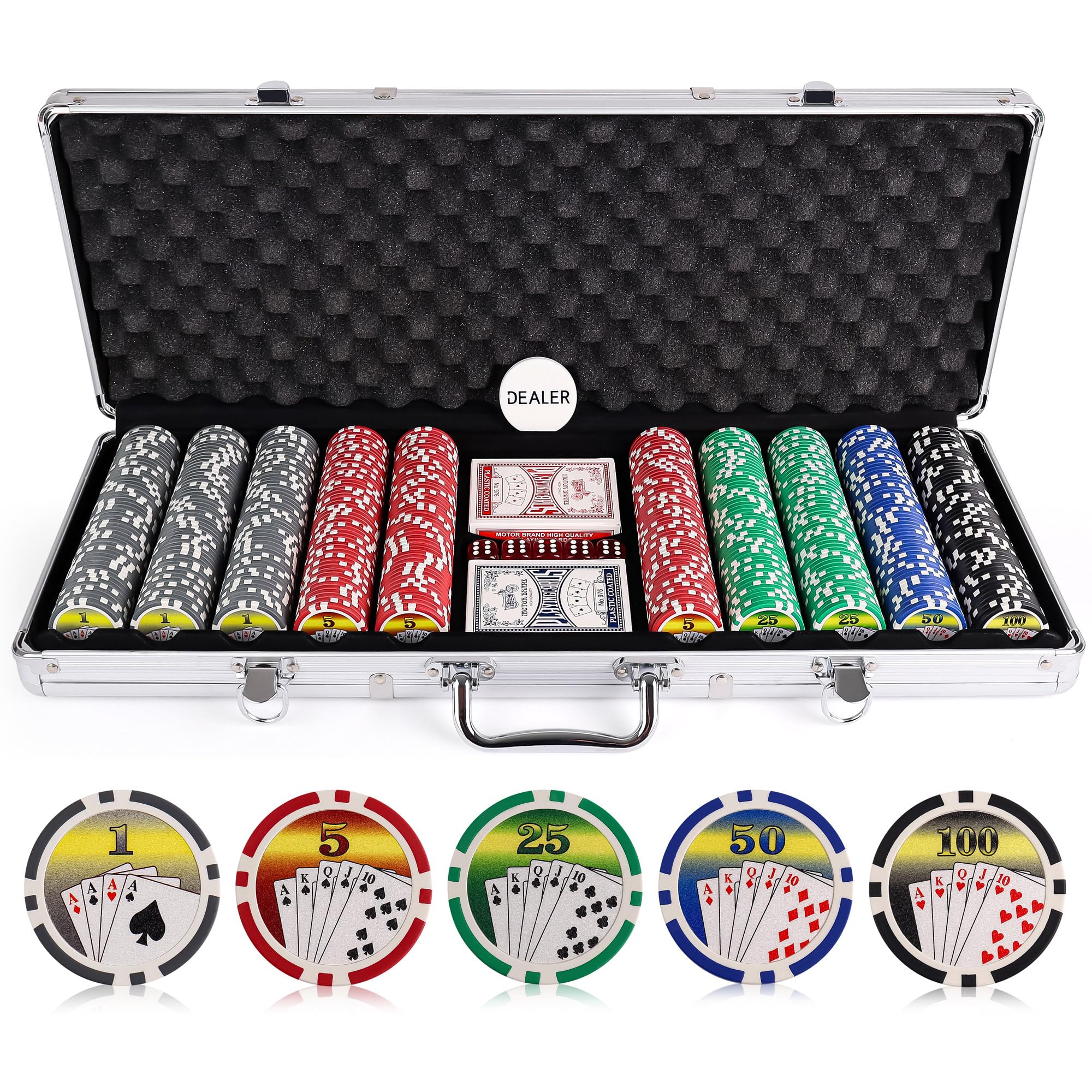 Versa Games Poker Chips - Clay Poker Chips Set - 11.5g 500 Piece Royal Flush Poker Set with Numbers Denomination - Sturdy Poker Set Case