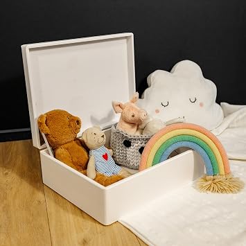 Creative Deco XL Large White Wooden Box with Lid 40 x 30 x 14 cm Memory Box (+/-1 cm) baby wooden box with lid painted box Easter for documents toys tools raw and unsanded