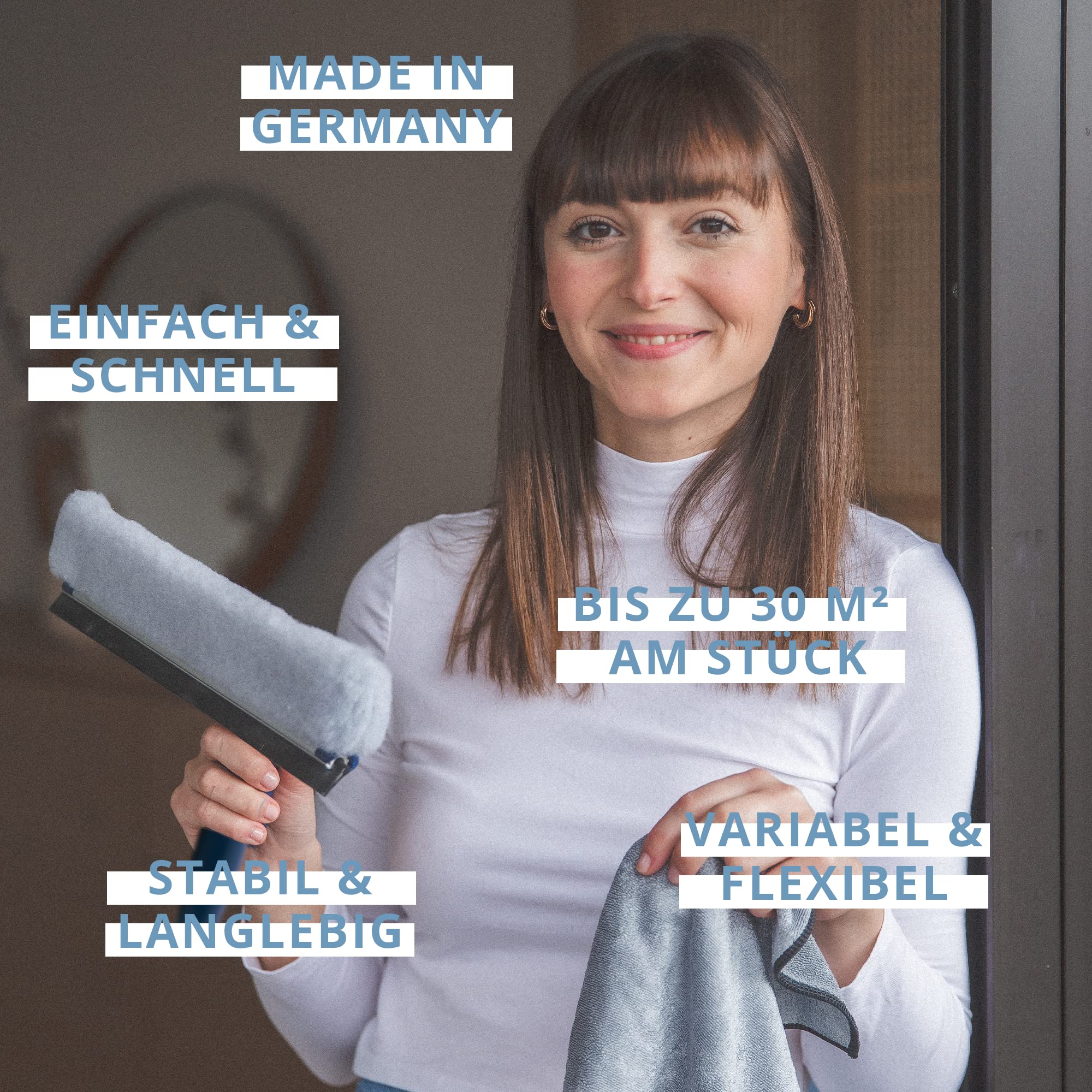 Ha-Ra Fensterwischer ERA 32 cm I All-In-One Abzieher & Einschäumer I Aluminium-Schiene I 30 m² Fensterfläche am Stück reinigen mit der Viva-Faser I hochwertiger Fensterreiniger