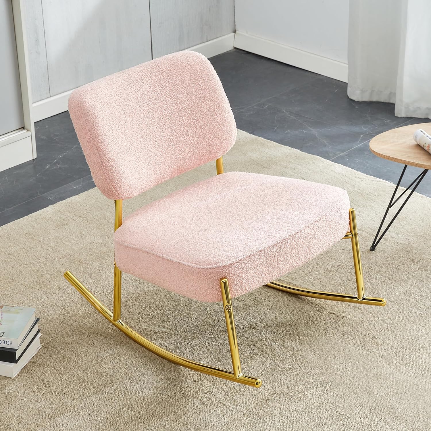 Armless Rocking, Comfy Fabric Upholstered Lounge Chair with Backrest and Metal Base, for Living Room Bedroom Balcony Offices 1 1 27.44 Pink Velvet Rectangular