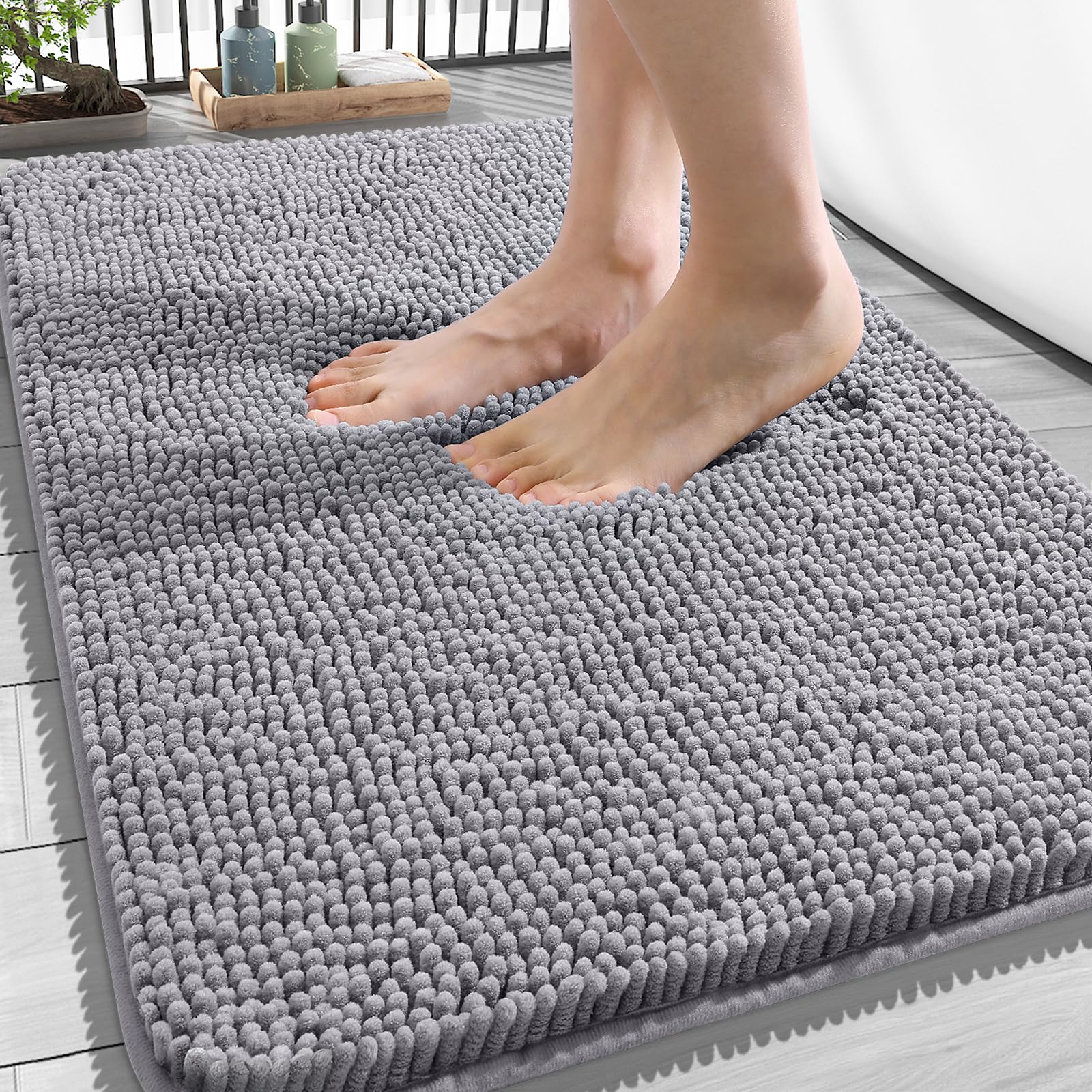 OLANLY Bathroom Rugs 34x21, Extra Soft Absorbent Chenille Bath Rugs, Rubber Backing Quick Dry, Machine Washable Bath Mats for Bathroom Floor, Tub and Shower, Home Decor Accessories, Grey — image 1