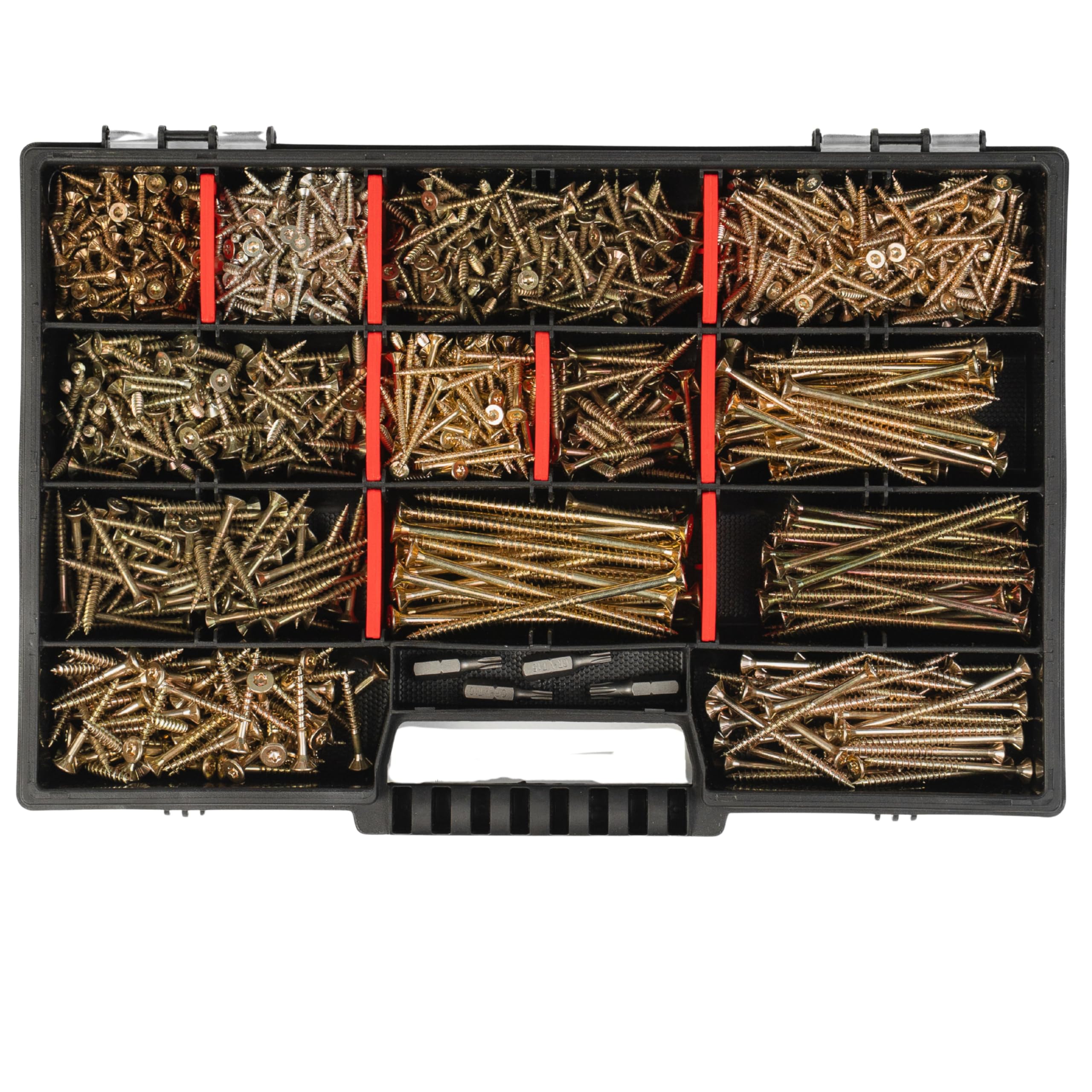 Holzschrauben Set XXL Sortiment, 1000-teilig, Torx Antrieb, Spanplattenschrauben 3x12 bis 4,5x80mm inkl. Bits Premiumqualtiät