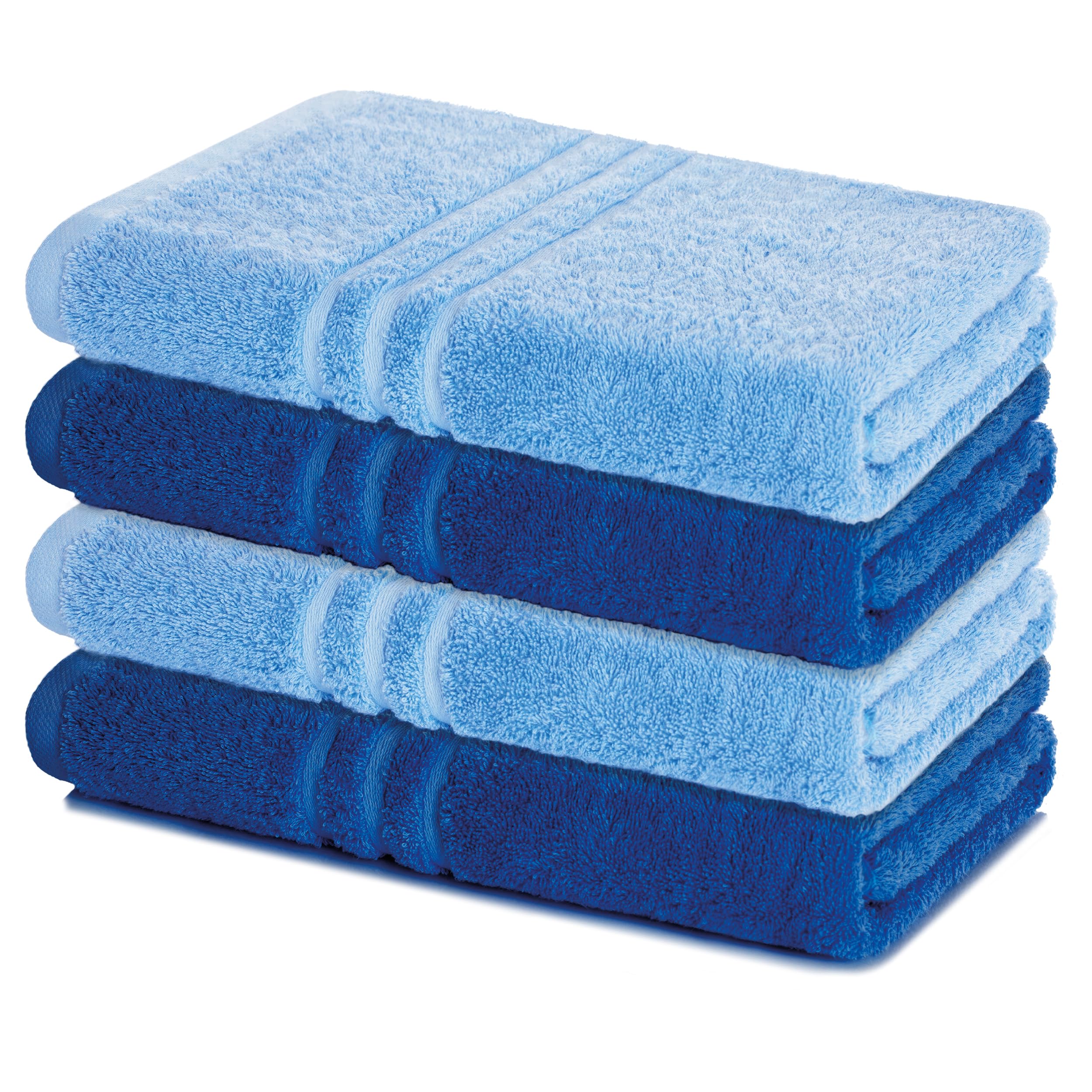 Lavea® 4er Set Duschtuch 70x140, 4 Stück, 100% Baumwolle Frottee, saugstark, weich und strapazierfähig, waschbar 60°C, trocknergeeignet, Handtuch, Handtücher, Duschtücher, Delphinblau & Royalblau