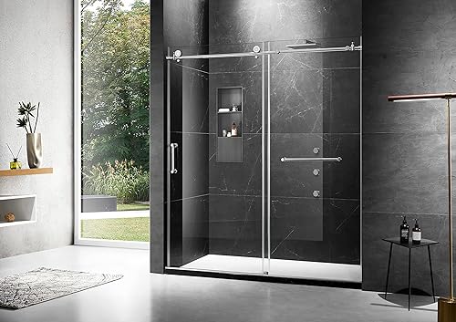 Miniatura 4 de Puerta de ducha corredera sin marco, 76 pulgadas x 60 pulgadas, puerta de ducha de vidrio, puerta de ducha con vidrio templado transparente con