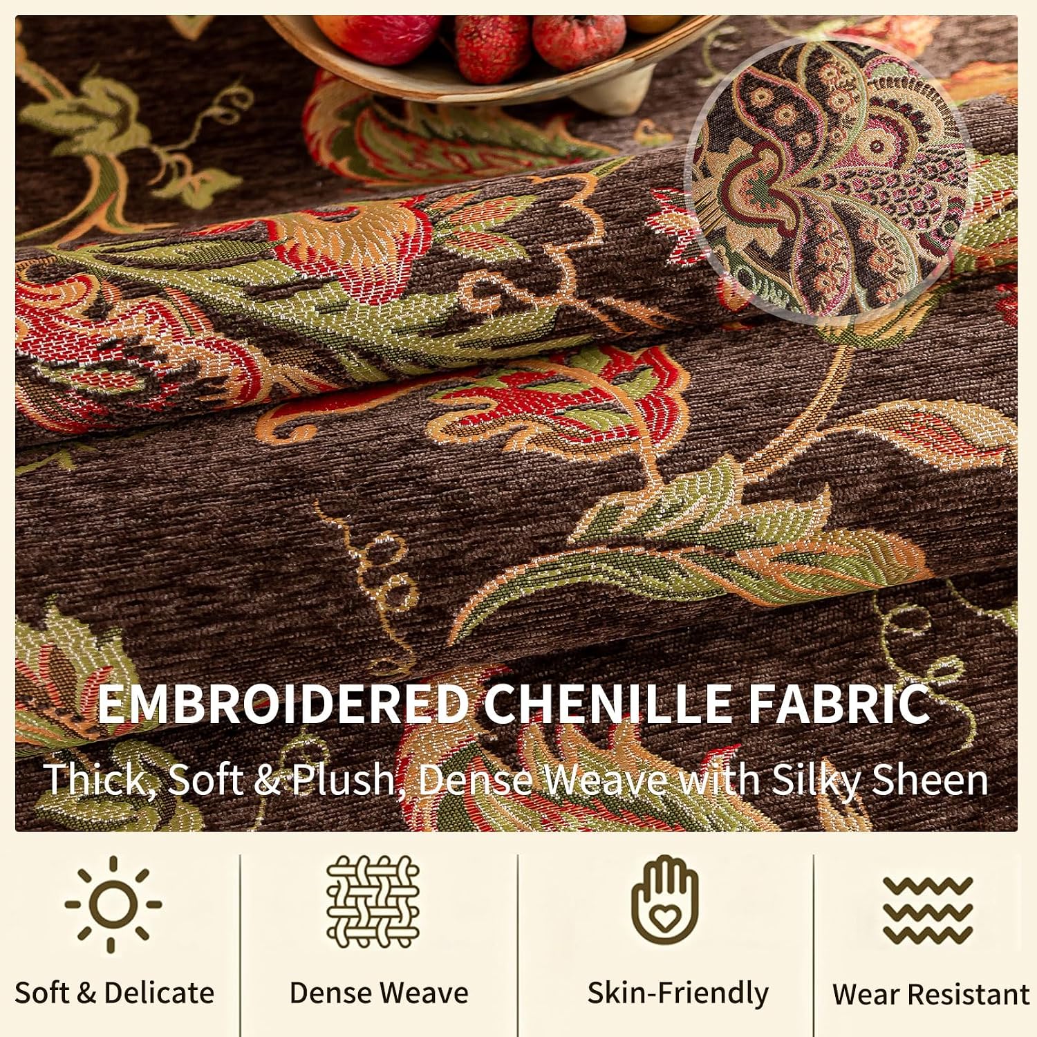 Floral Embroidered Table Runner 72" Non-Slip Tassels, Dark Brown image 4