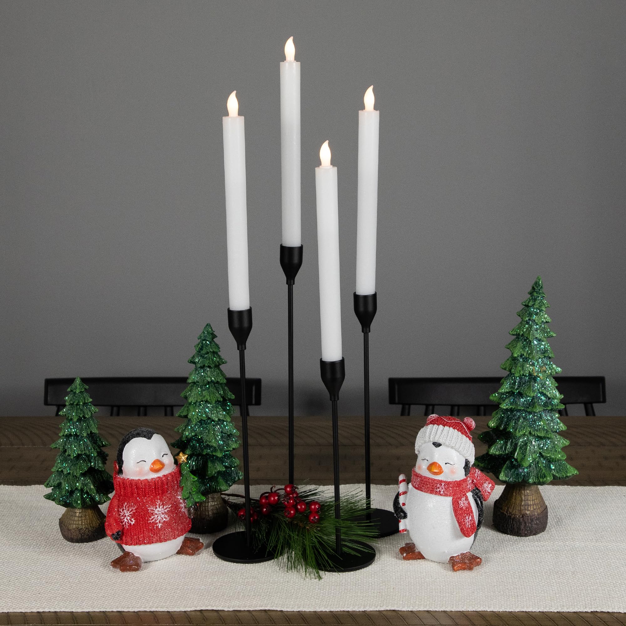 Northlight Set of 4 Solid White LED Flameless Flickering Wax Taper Candles 9.5