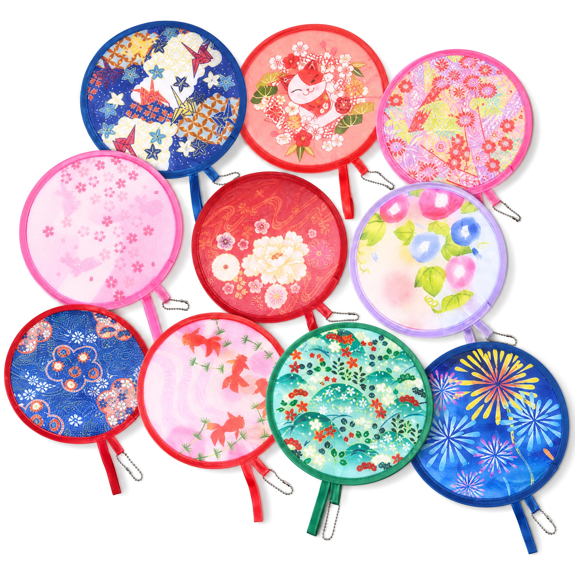 Foldable Hand Fan 10PCS 8in Round Collapsible Portable Summer Fan Set Assorted Styles for Home Office Outdoor