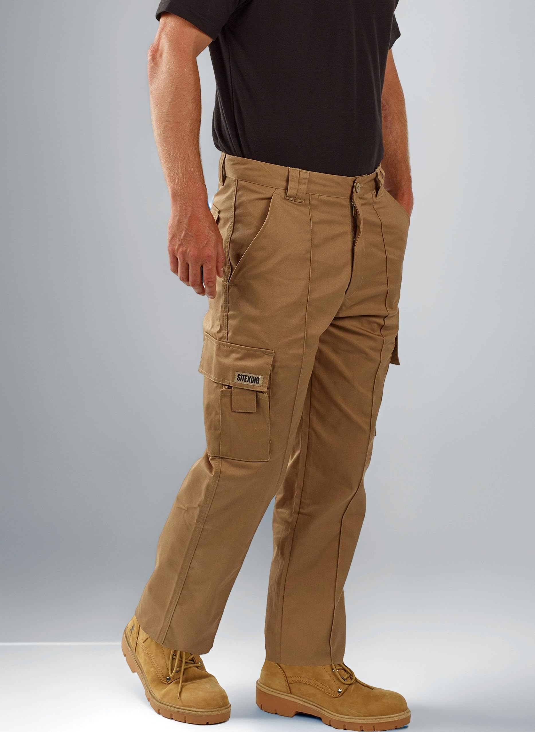 – Mens Cargo Combat Work Trousers Sizes 28 to 56 with Button & Zip Fly