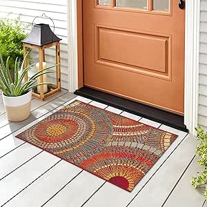 Liora Manne Esencia Machine Washable Non-Slip Low Profile Indoor/Outdoor Mat-Contemporary, Abstract, Geometric, Tile, Circles Saffron 2'5" x 3'11"