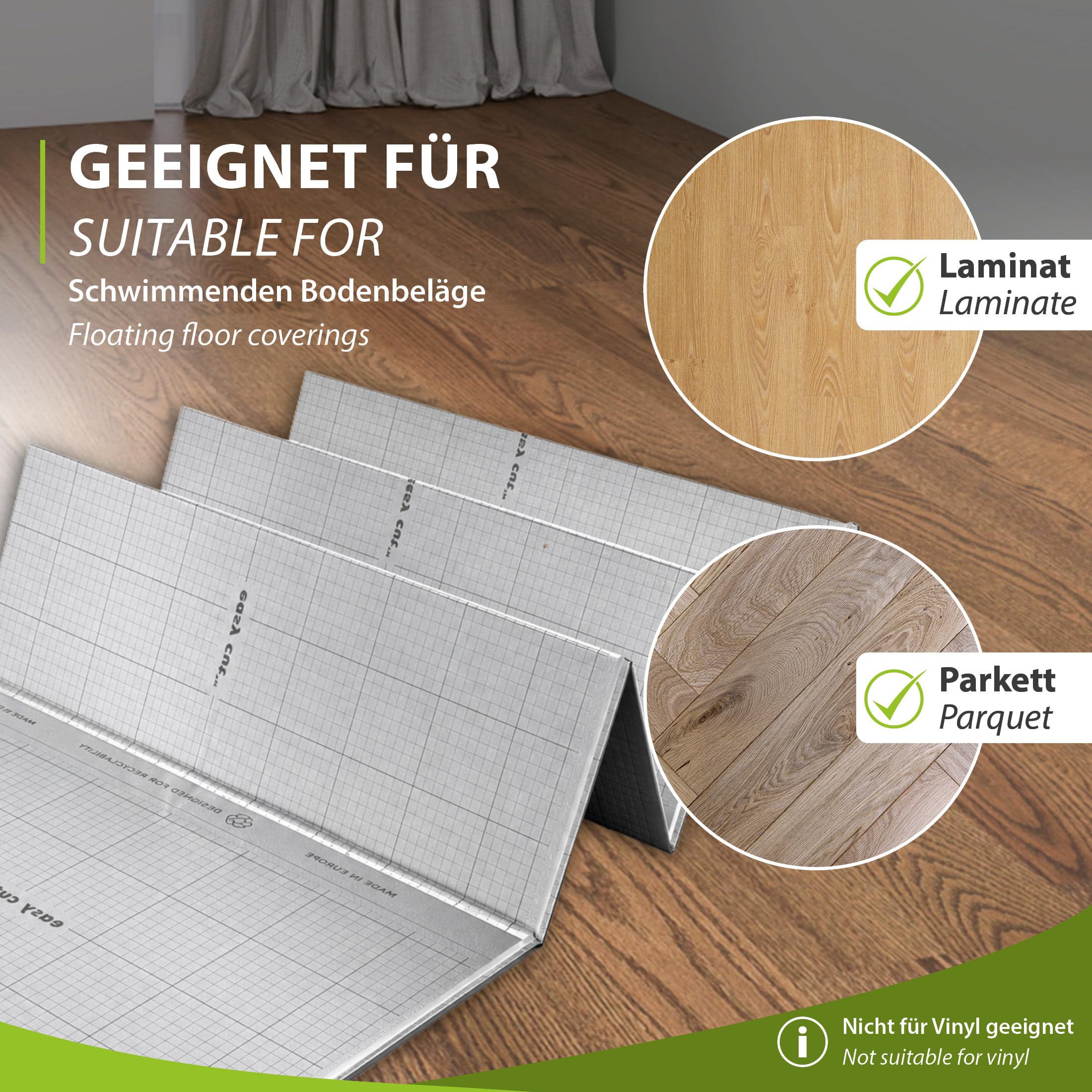 40 m² Manta Aislante Acústica 5mm con AquaStop para Suelo Laminado y Parquet, Base Ideal para Suelo Radiante Eléctrico, Alta Resistencia a la Compresión