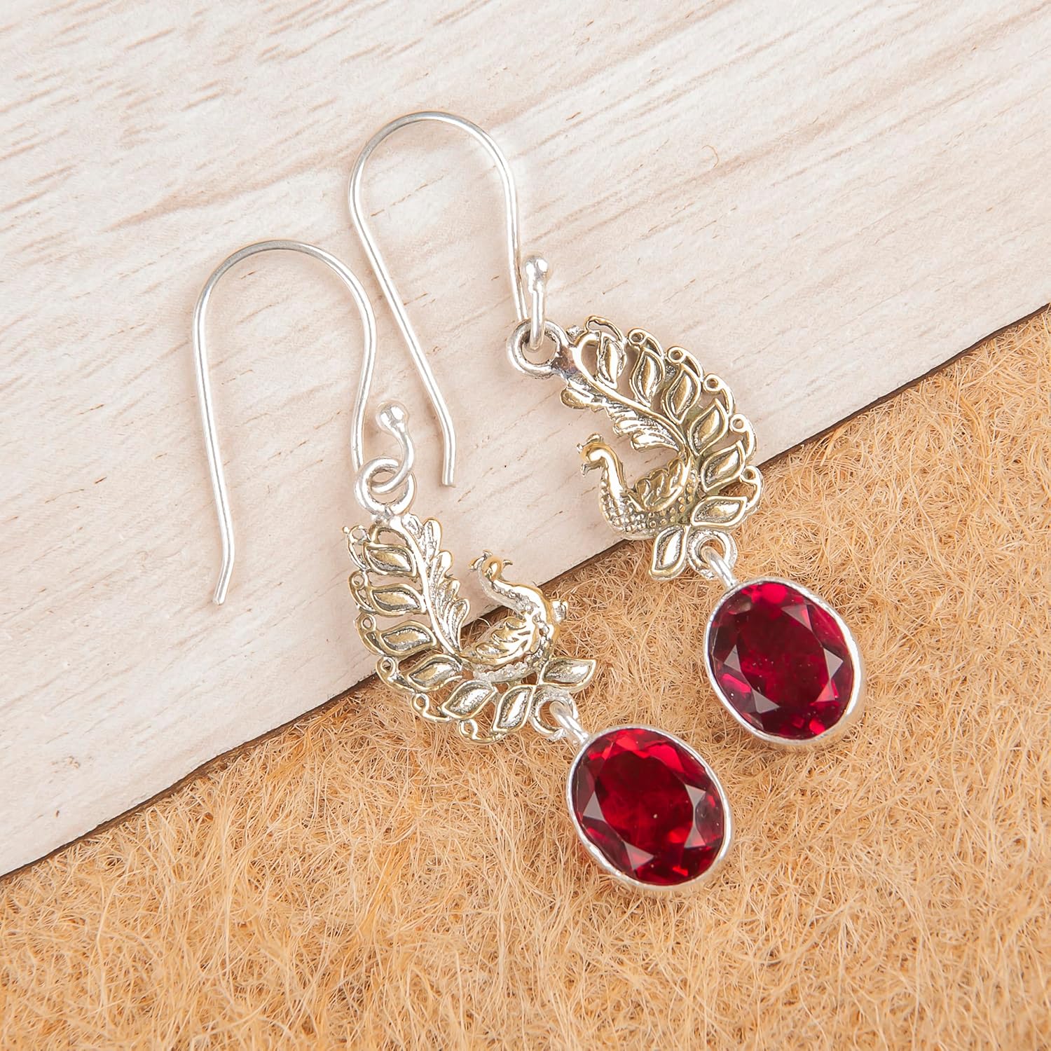 Gemstone 925 Sterling Silver Statement Drop & Dangle Earrings, Oval Stone Bezel Set Handmade Earrings For Mother, Two Tone Peacock Hook Earring Jewelry, Healing Birthmonth Jewelry, Birthday Gift