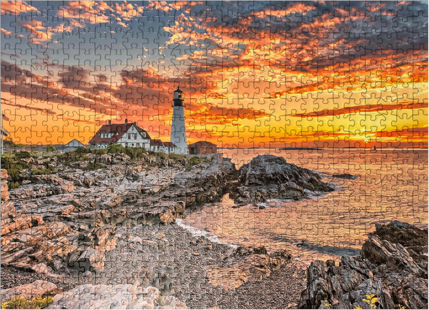 MyPuzzle Portland Lighthouse At Sunrise in New England Maine USA - Premium 500 Piece Jigsaw Puzzle for Adults