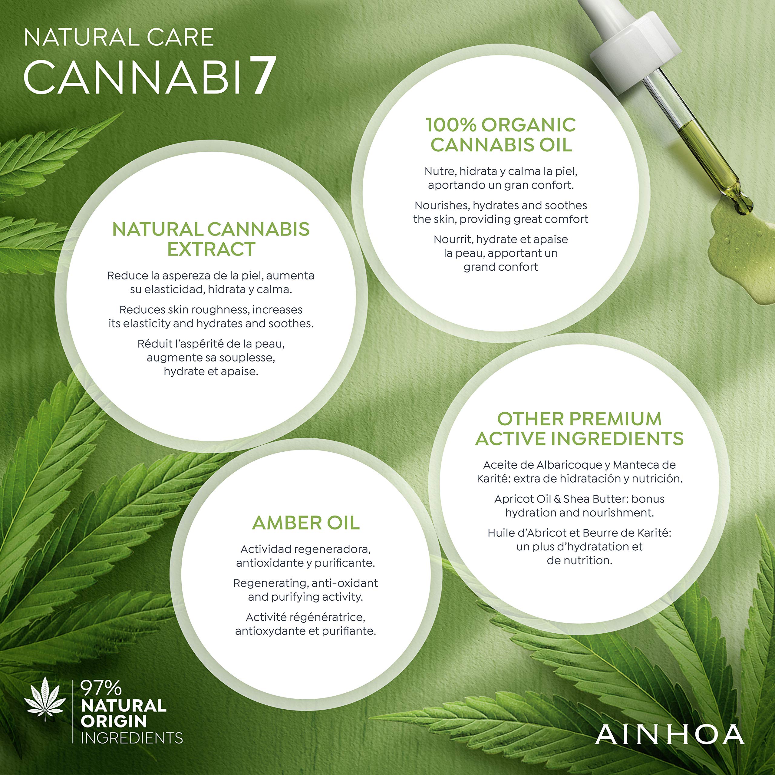 AINHOA Cosmetics CANNABI7 Bogaty krem 7 zalet z olejem konopnym 50 ml - pielęgnacja twarzy z konopiami - naturalny i wegański kosmetyk dla kobiet/mężczyzn - dzień / noc - profesjonalna jakość