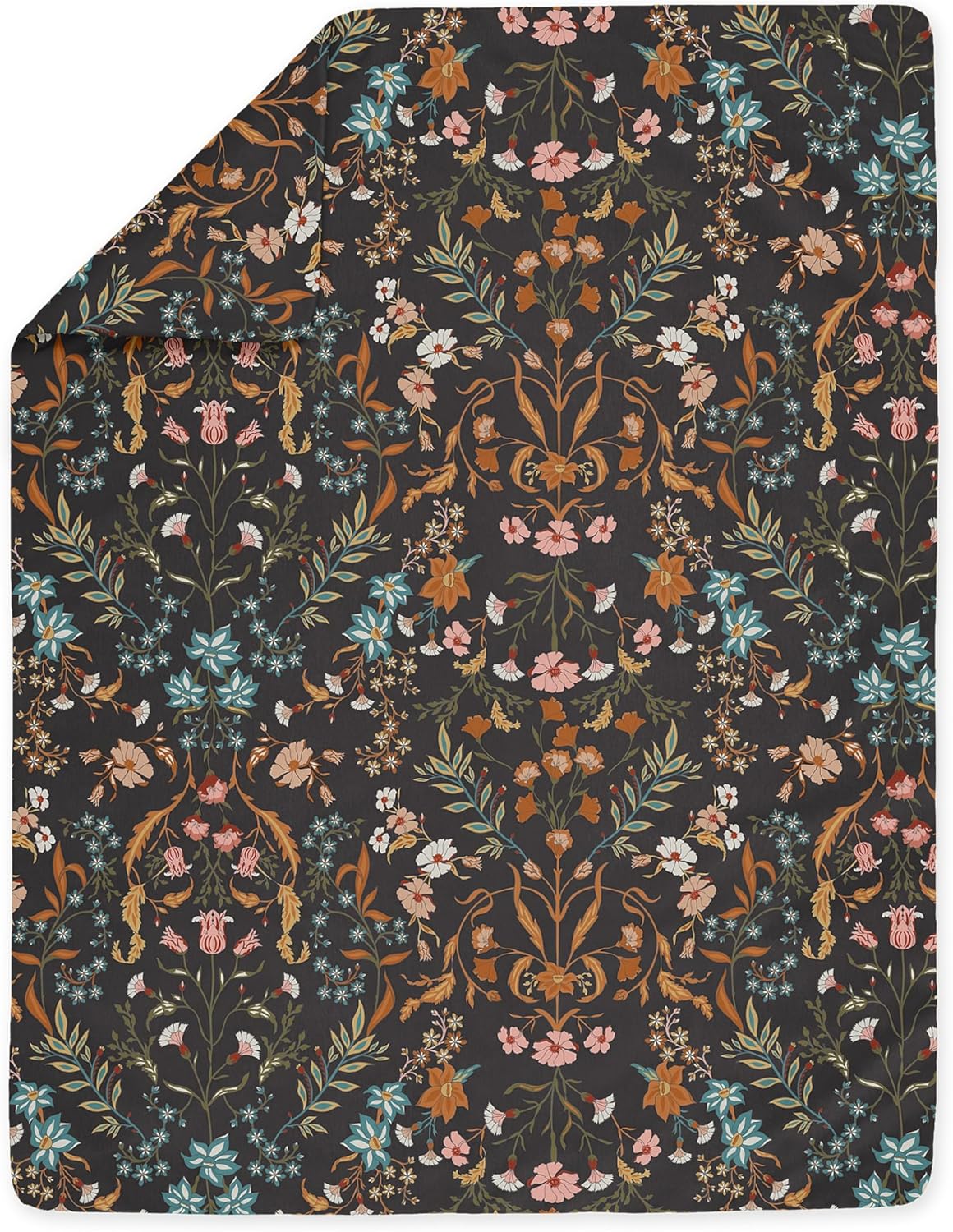 Sweet Jojo Designs Boho Wildflower Vintage Floral Girl Toddler Bedding Set 5p Bed in a Bag Comforter Blanket Pillowcase Sham Sheets Black Orange Teal Bohemian Farmhouse Botanical Paisley Cottagecore