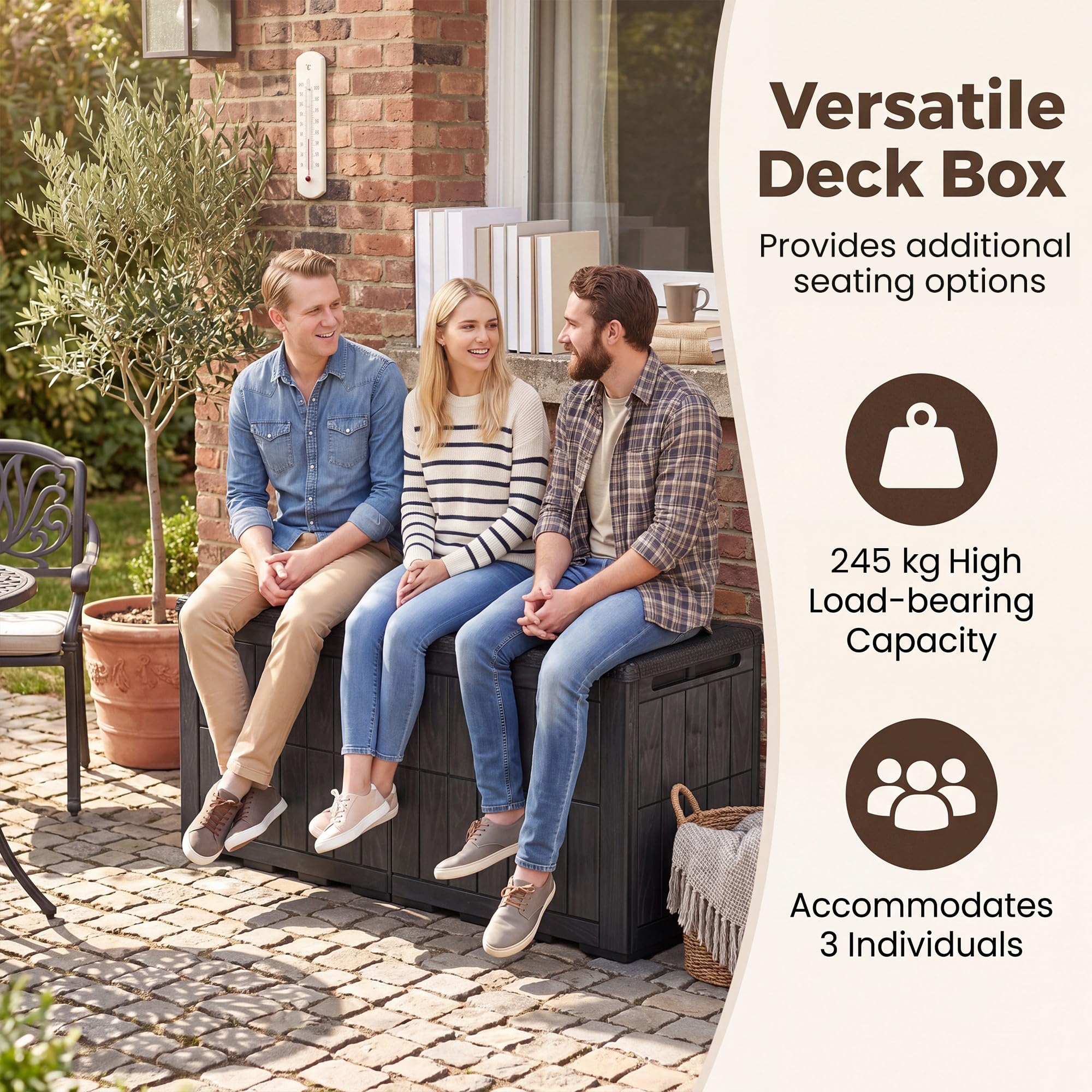 RELAX4LIFE Coffre de Jardin Boîte Extérieur en Résine (M | 455L,Noir)