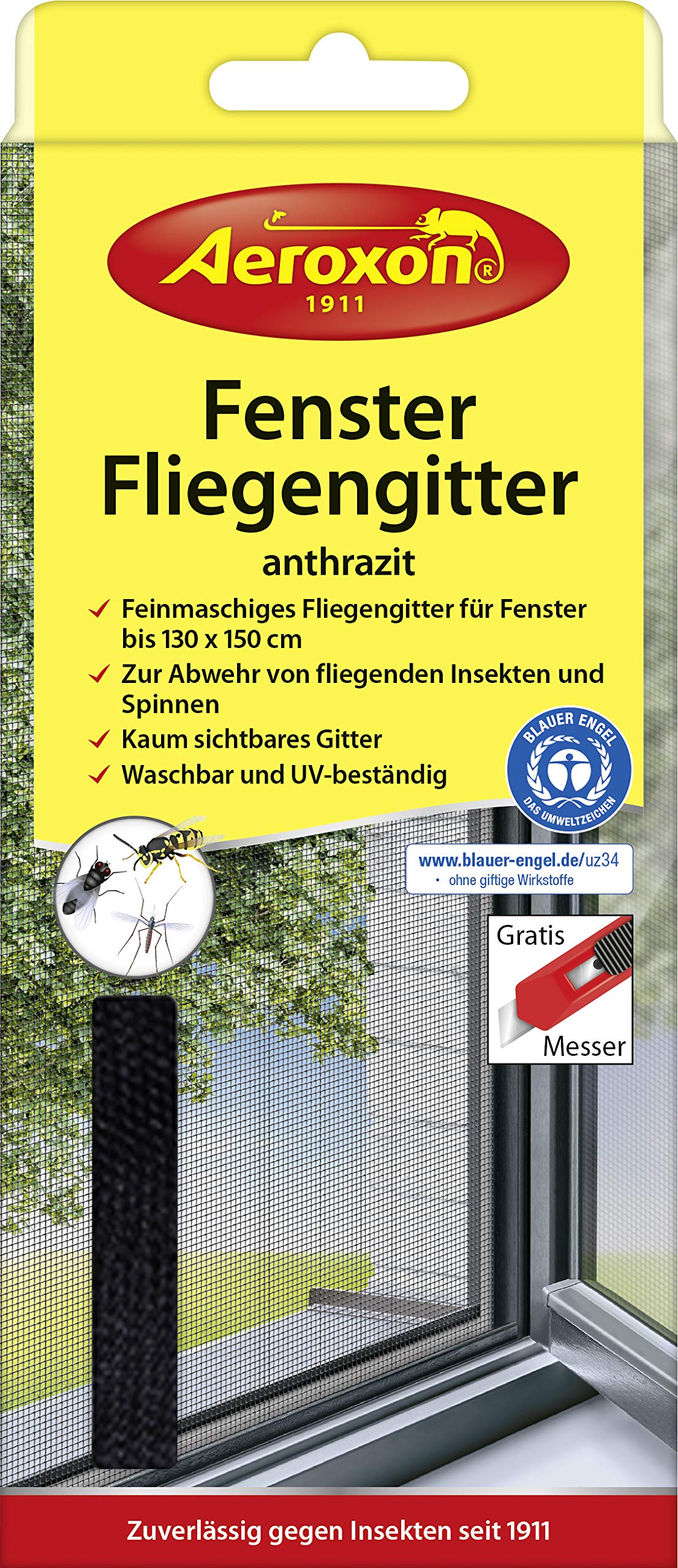 Aeroxon Fenster Fliegengitter Anthrazit 130cm x 150cm, 6er Vorteilspack (6x 1 Stück)