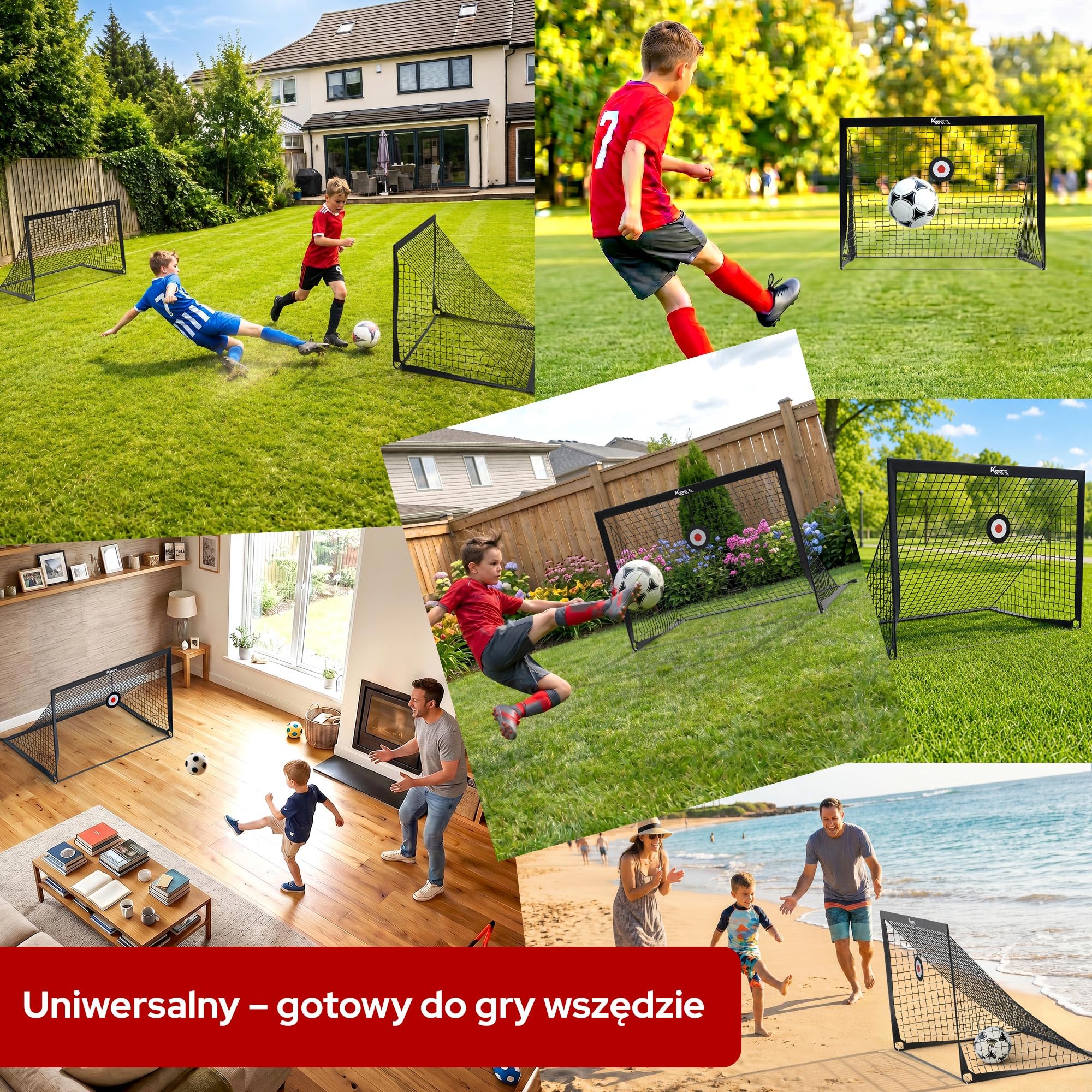 KM-Fit Zestaw 2 Bramki Piłkarskie 120 x 90 cm z Regulowanymi Celami Treningowymi | Bramka Piłkarska dla Dzieci do Ogrodu | Kotwy i Torba w Zestawie