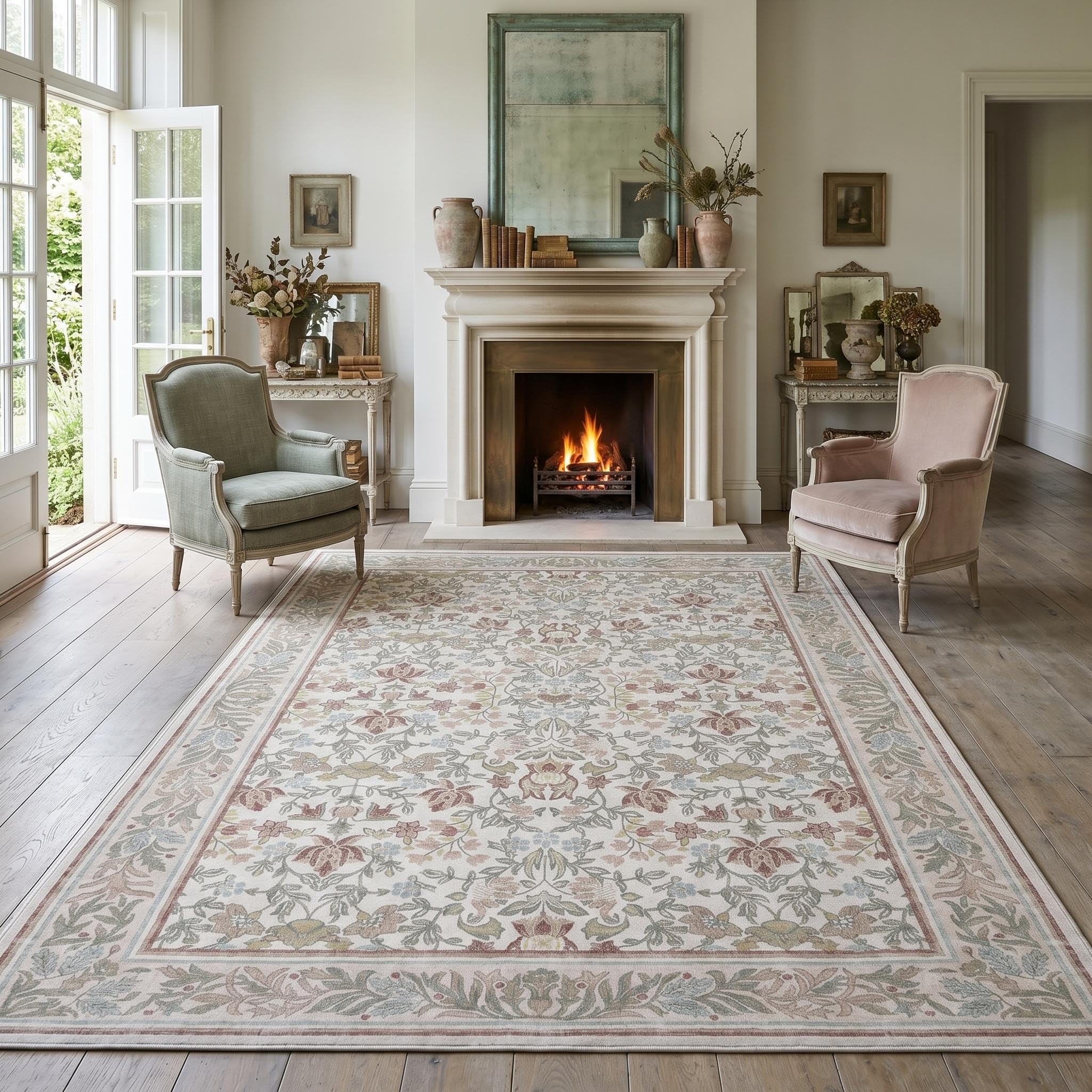 Photo 1 of GarveeHome 8x10 Washable Area Rugs for Living Room, Large Neutral Beige Pink Boho Vintage Rug Non Slip Low Pile Stain Resistance Indoor Soft Throw Carpet for Bedroom Dining Room Farmhouse Office