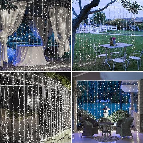 Miniatura 7 de 304 luces LED solares de cortina con control remoto con 8 modos, luces de Navidad al aire libre impermeables para ventana, patio, jardín, balcón,