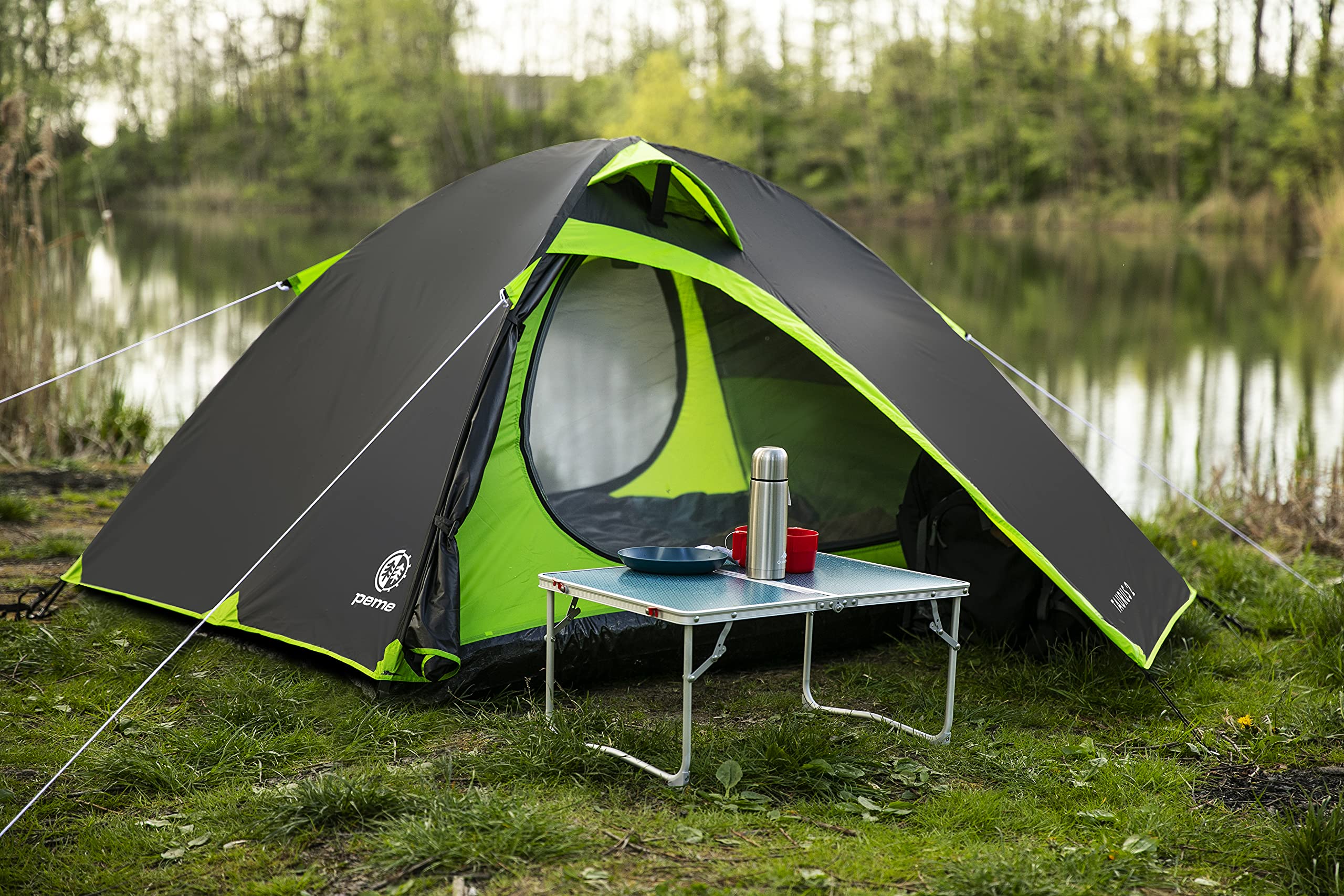 peme Tente dôme Taurus 2 pour 2 Personnes, Tente familiale imperméable de 4000 mm, Tente de Camping légère, Tente d'extérieur pour Trekking, Camping et randonnée, Tente de Festival avec entrée