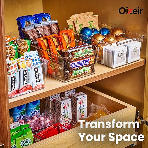 Miniatura 6 de Oizeir Paquete de 8 cubos organizadores transparentes para despensa, organizador de refrigerador con 3 divisores extraíbles, ideal para cocina,