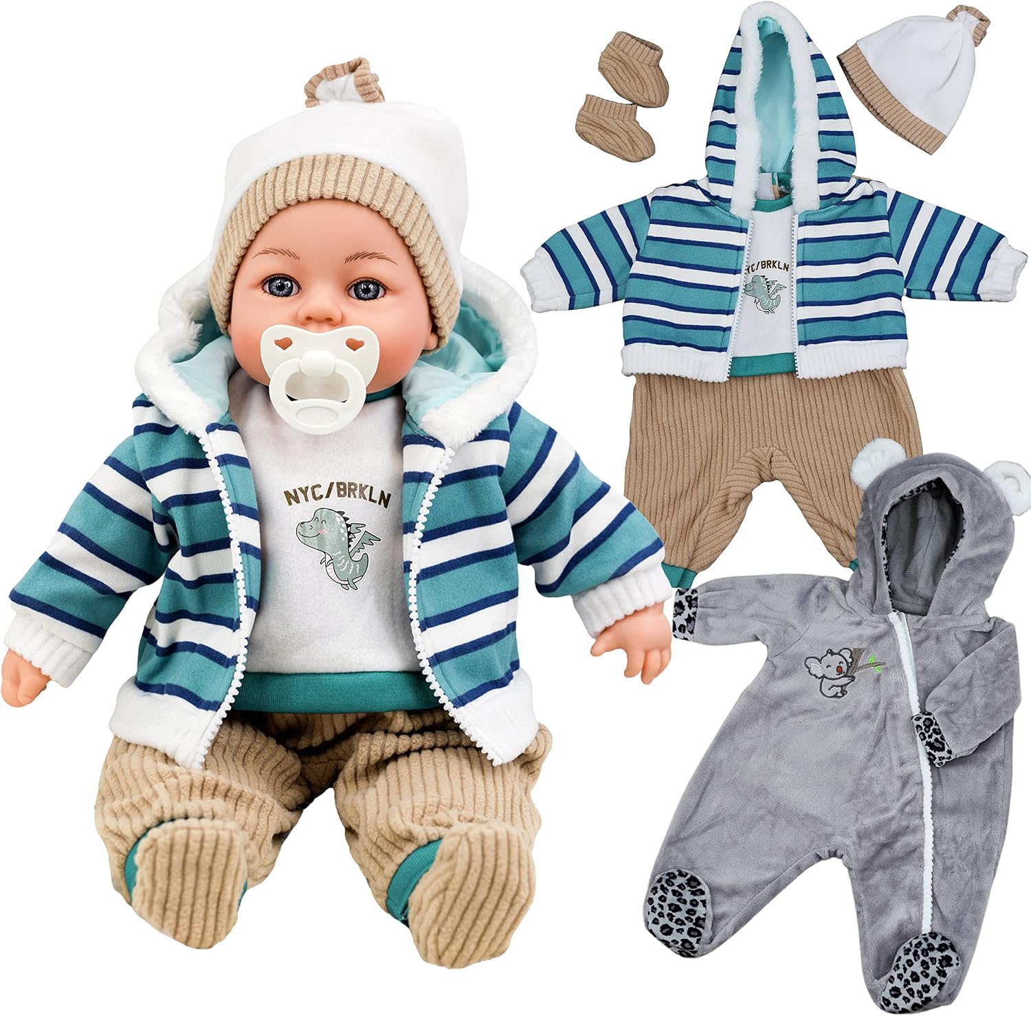 Bibi Doll - Baby Doll Clothes Boy & Girl Set Of Two Outfits Suitable For 18" Baby Doll (Boy Doll Clothes Set of 2-Design 2)