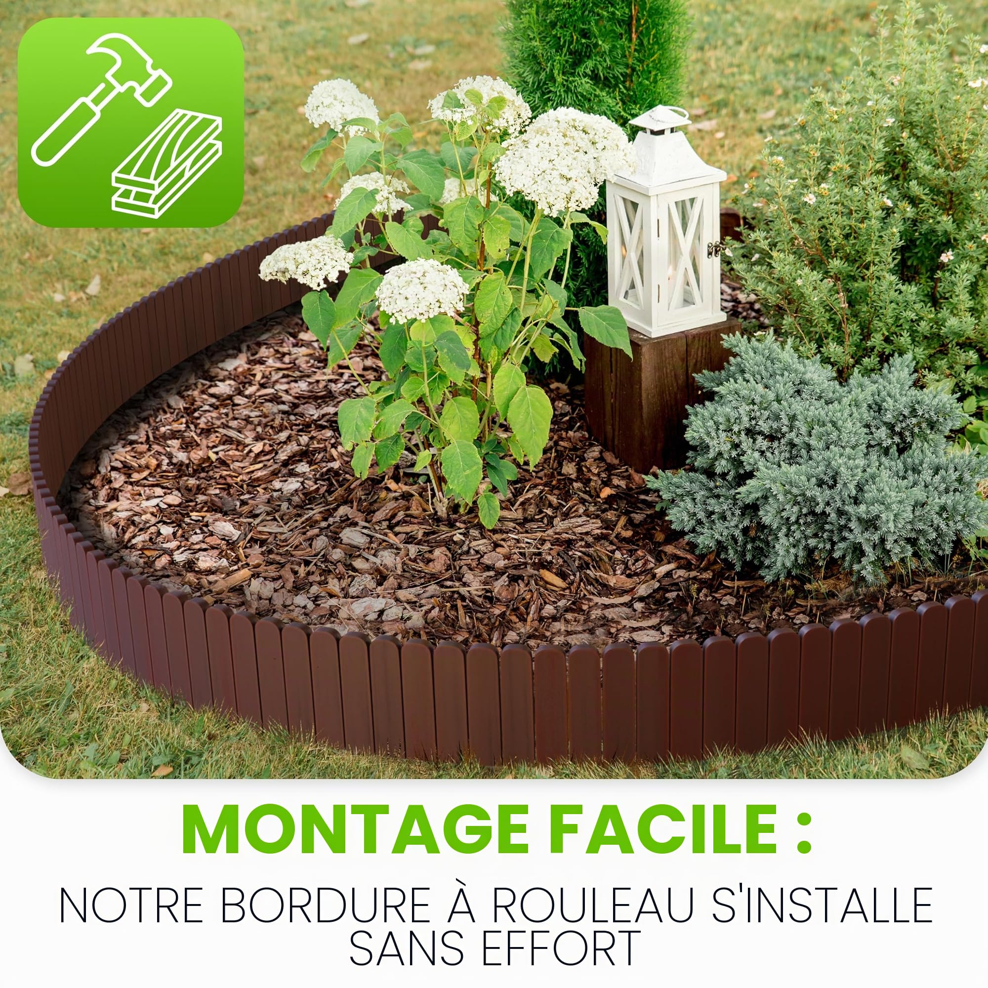 Gartenwelt Riegelsberger Planche à roulettes marron Longueur 203 cm Clôture Hauteur 40 cm Clôture en bois Bordure de pelouse Bois d'épicéa