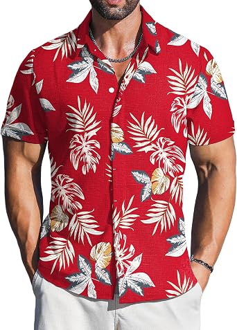 LETSEE Linen Shirts for Men Short Sleeve Blouse Button Down Dress Untuckit Shirts Beach Summer Wedding Hawaiian Outfit