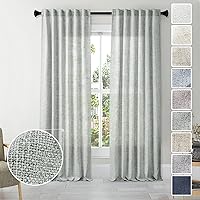 Vista 20 de Cortinas de lino blanco con pestaña trasera de 108 pulgadas de largo, 2 paneles para sala de estar, cortinas de estilo rústico bohemias, filtro