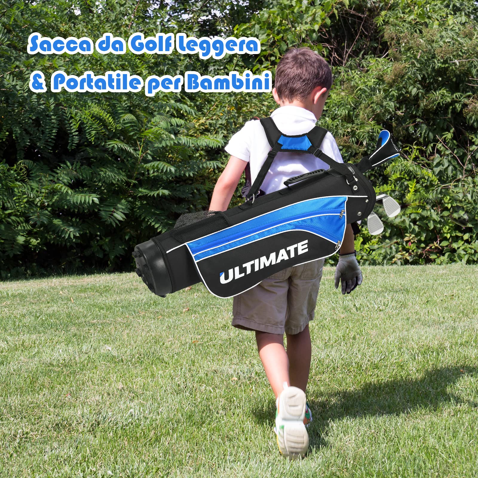 COSTWAY Set di Mazze da Golf per Bambini 8-10 Anni, con Legno da Fairway 3, Ferri 7 e 9, Putter, Coprimazze, Sacca da Golf, Perfetto per Bambini e Bambine
