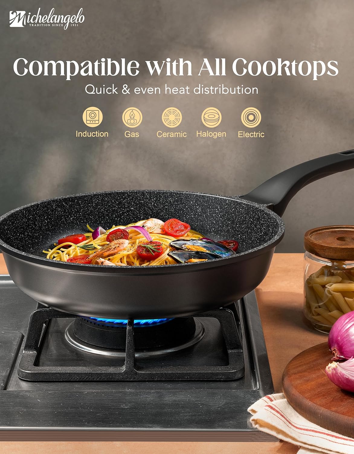 MICHELANGELO Frying Pans Nonstick - Large Non Stick Frying Pan 12 Inch | Ease of Cleaning, All Stovetops Compatible, Built to Last, Stay-Cool Handle - Image 5