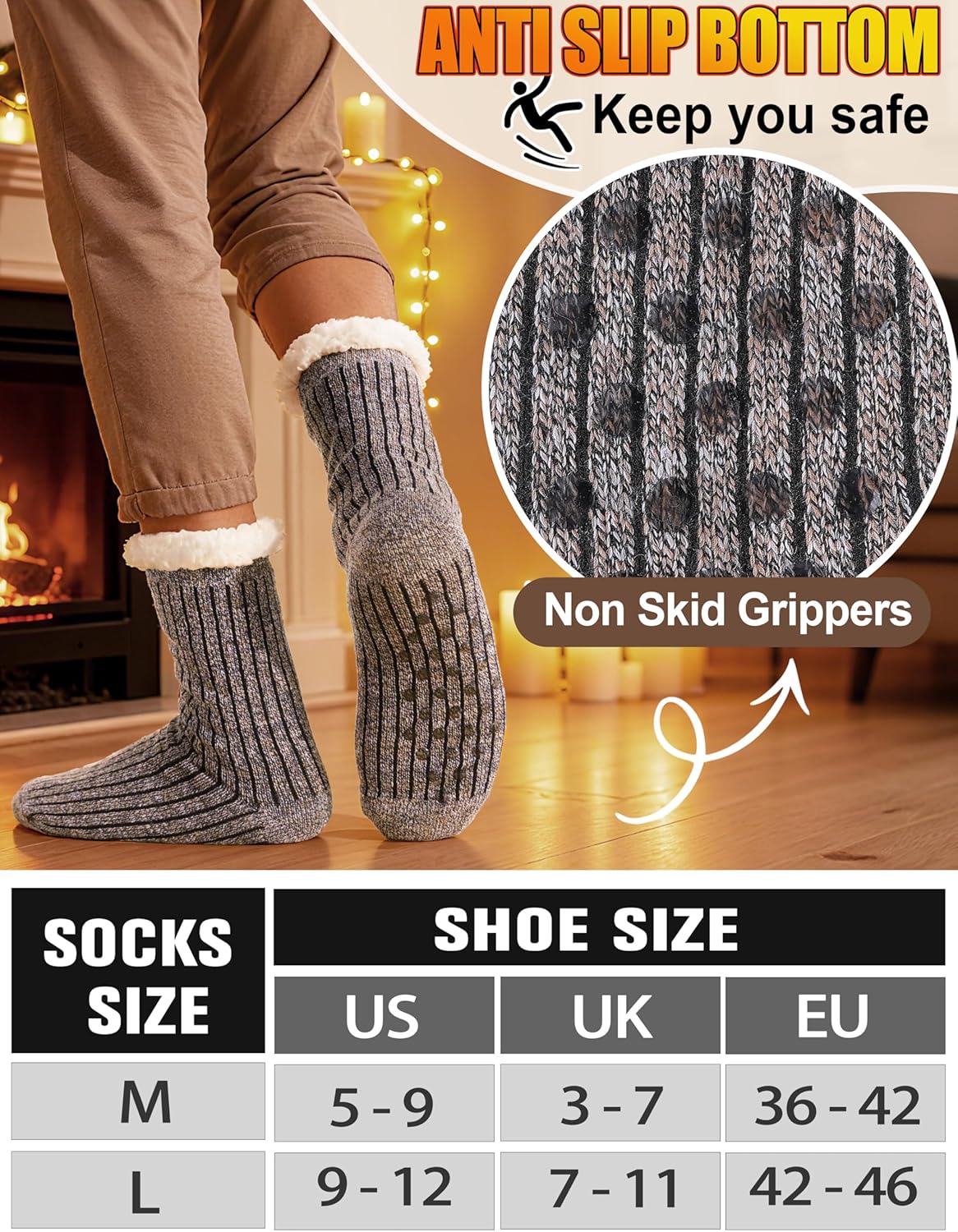 Men Fuzzy Slipper Socks Winter Thick Warm Fluffy Cozy Comfy Fleece Soft Cabin Non Slip Home Grip Socks - Image 5