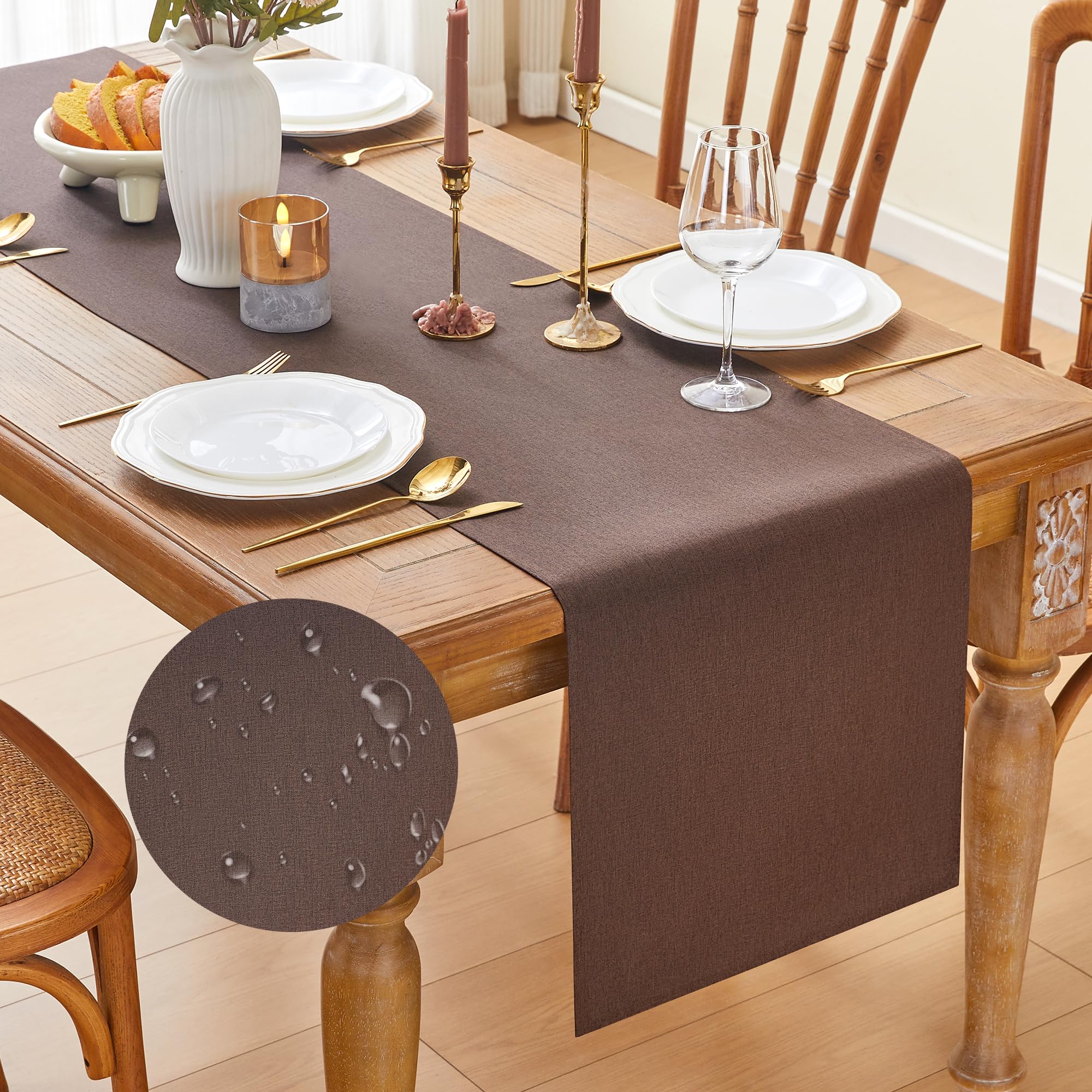 MAIBAOTA Brown Waterproof Table Runner 40 x 240 cm Linen Table Runner — image 1