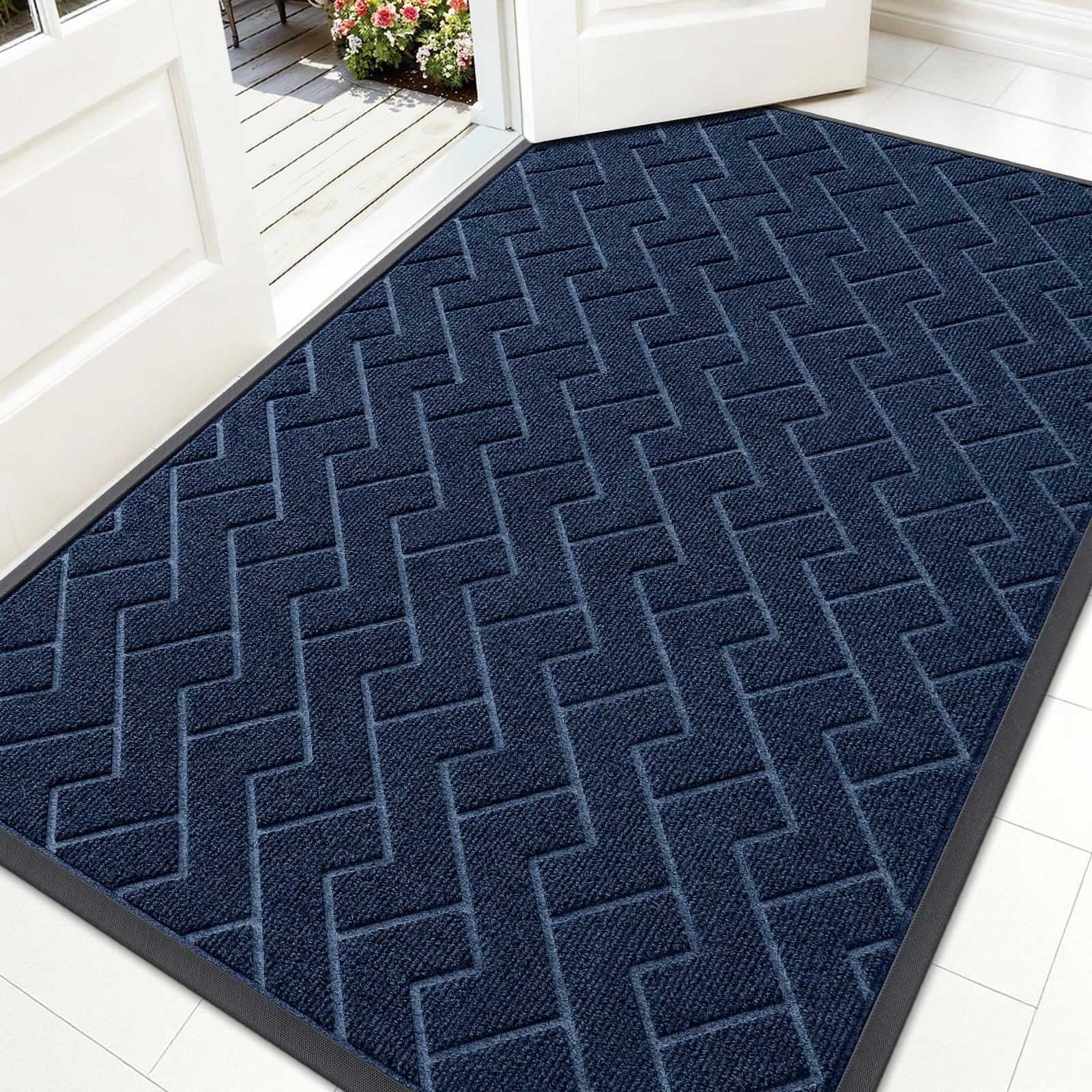 OLANLY Front Door Mat Outside 59x34, All-Season Absorbent Rubber Doormat | Blue, Heavy-Duty, Stain and Fade Resistant, Waterproof Non-Slip Backing, Low-Profile Indoor Outdoor Floor Mat for Entryway