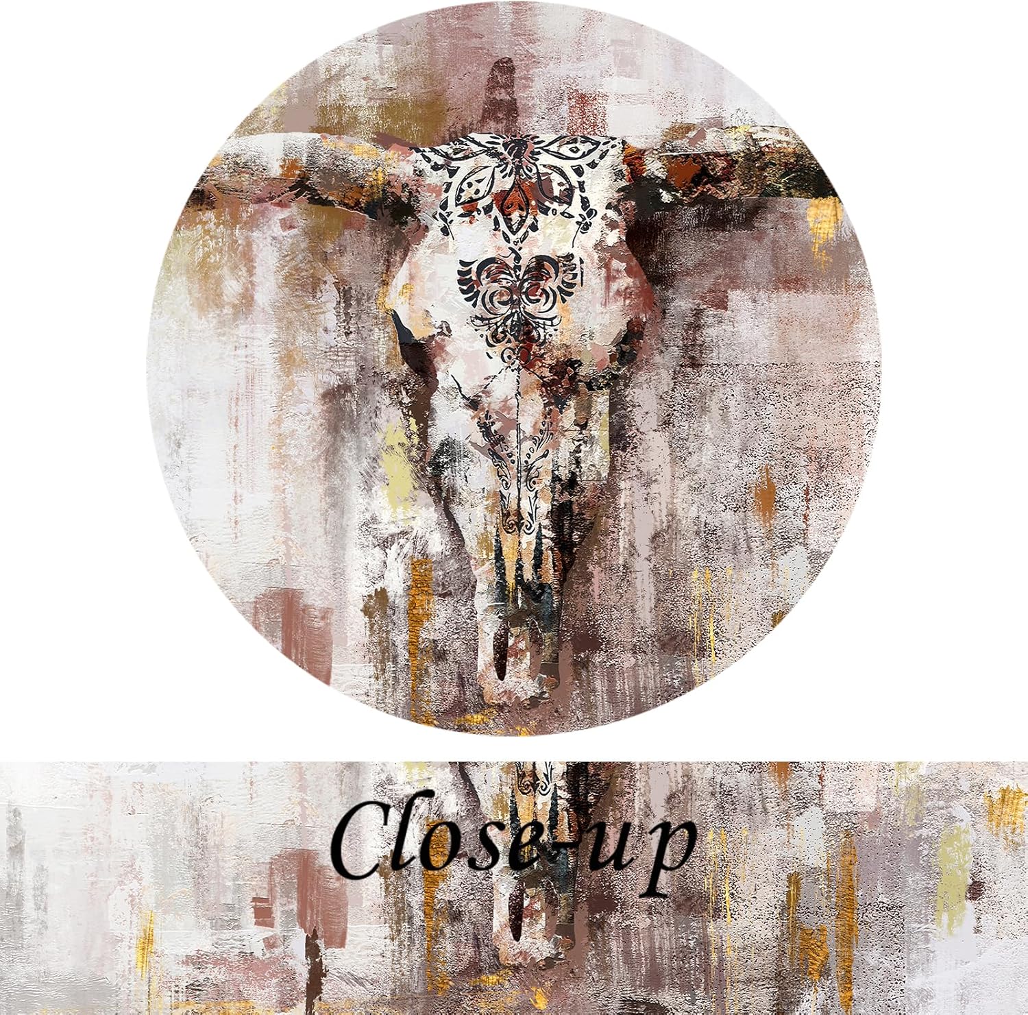 KREATIVE ARTS Vintage Brown Longhorn Cow Canvas Wall Art, Large Western Cattle Painting, Rustic Farmhouse Decor, Man Cave and Home Office Decoration, 24x36'' Ready to Hang