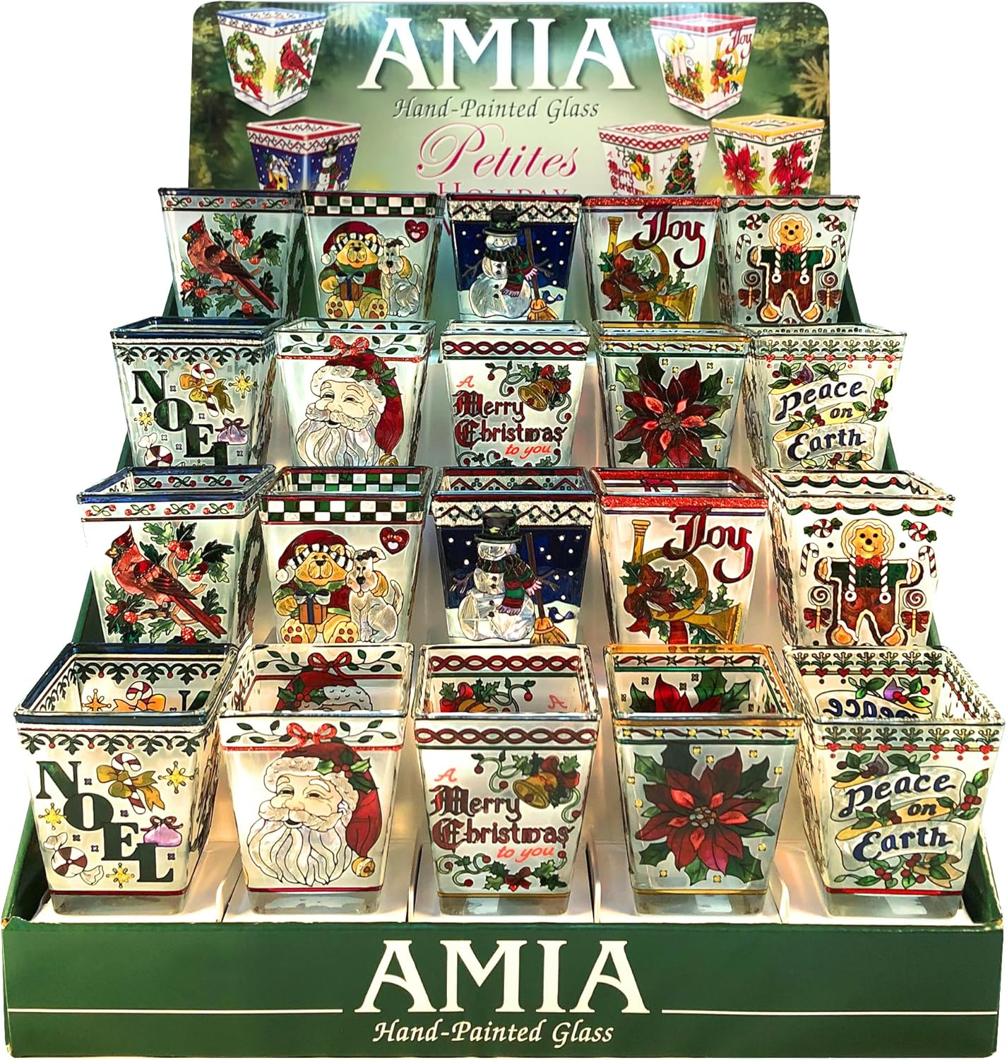 AMIA Christmas Stained Glass Votive Holders – Set of 20 Hand-Painted Candle Cups