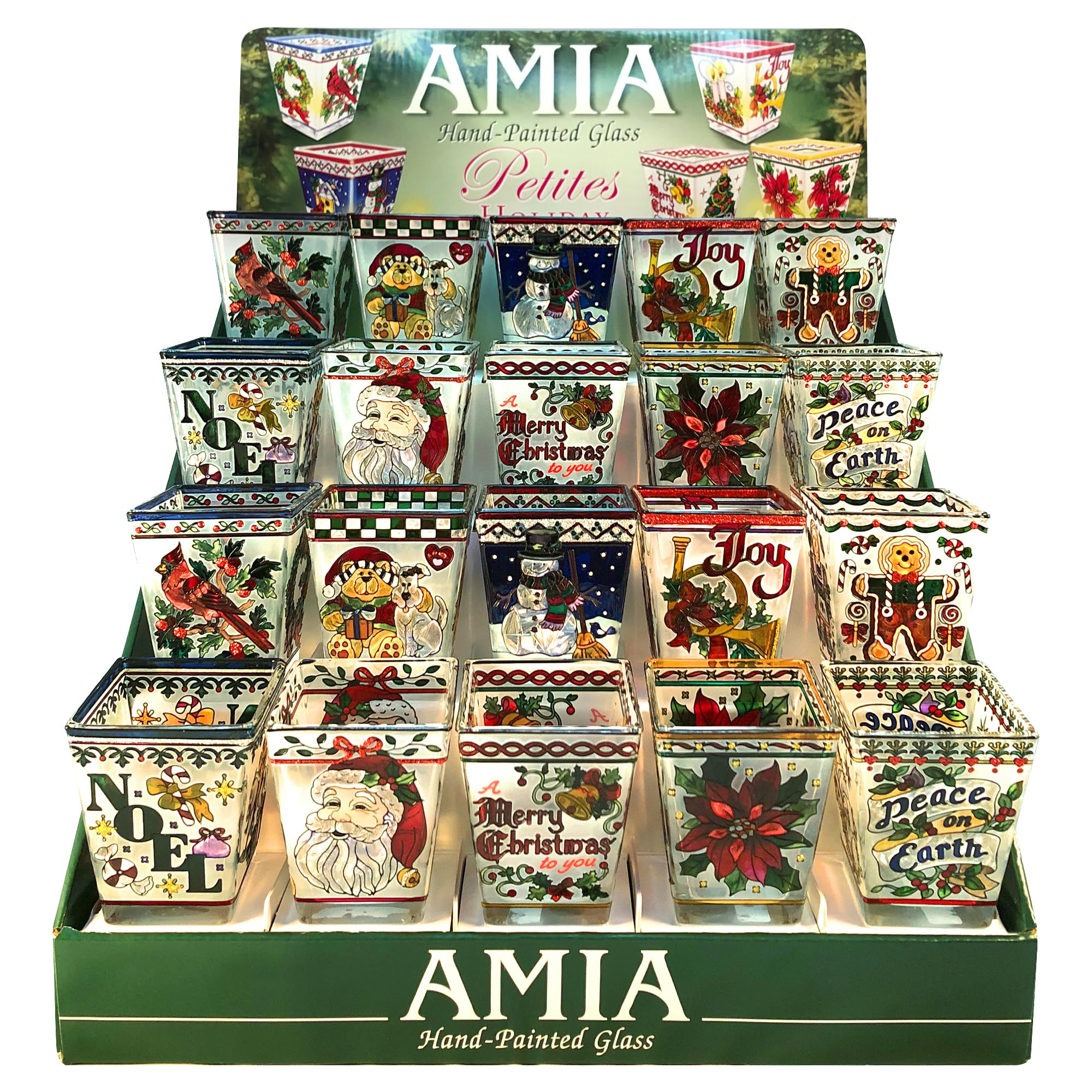 Portavelas de Navidad con vitral – Juego de 20 vasos para velas pintados a mano
