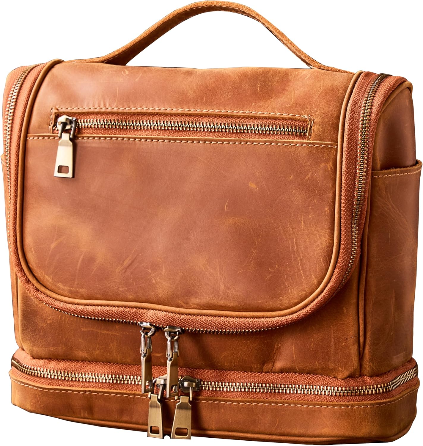 Travel Toiletry Bag For Men, Genuine Leather Shaving Dopp Kit Bottom Storage Holds More (11×8.6×4.7)-Leather Mens Toiletry Bag -Leather Makeup Cosmetic Organizer Kit – Men Travel Toiletries Bag