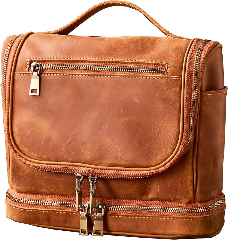 Necessaire de viagem EURYNOME em couro, com dois compartimentos, gancho e zíper duplo